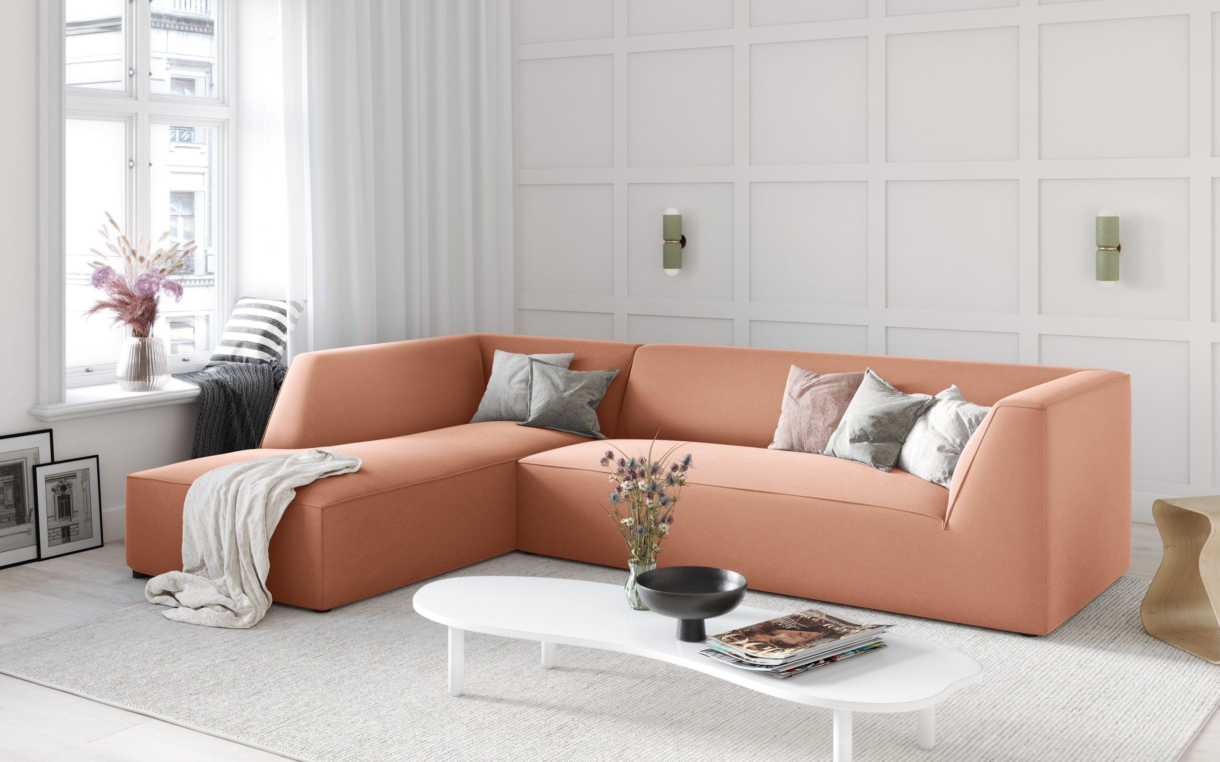 Narożnik aksamitny 4-osobowy lewostronny RUBY łososiowy Micadoni Eye on Design