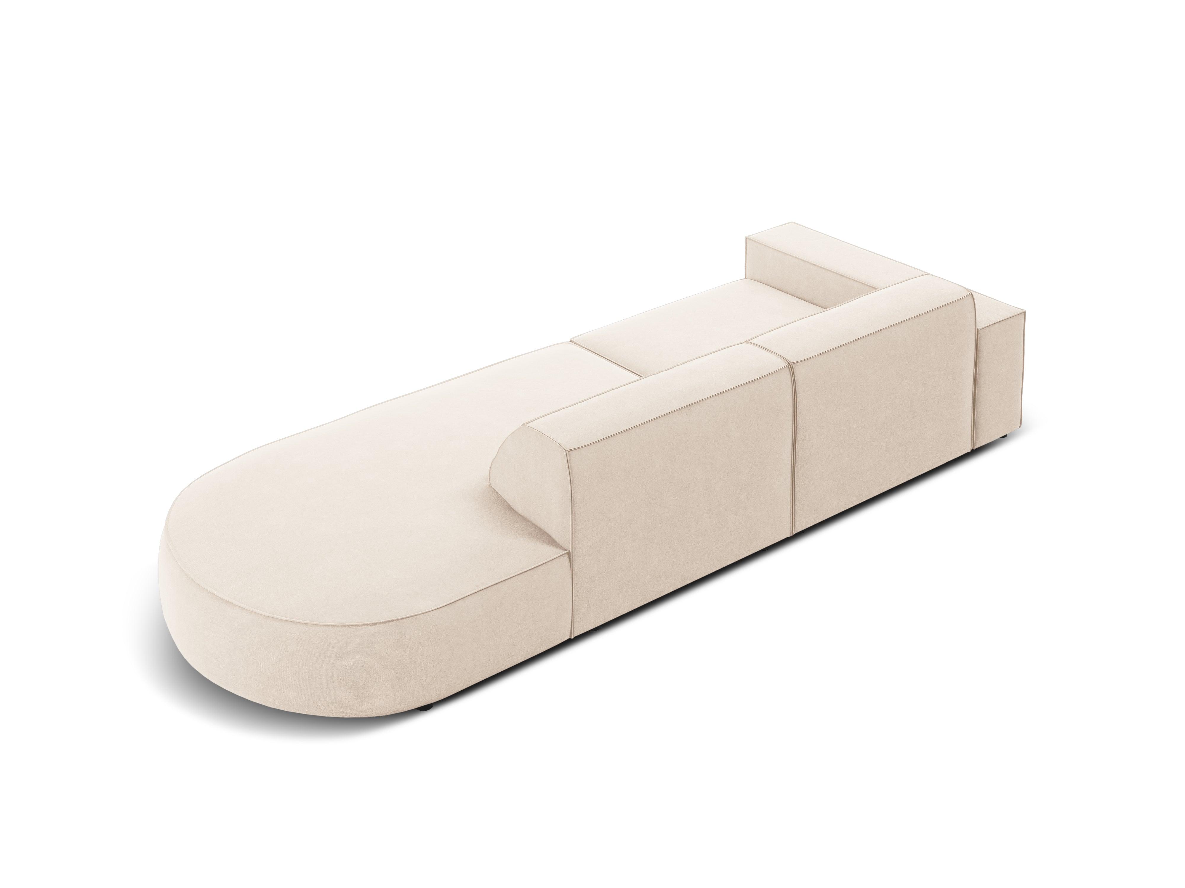 Sofa aksamitna prawostronna okrągła 3-osobowa JODIE jasnobeżowy Micadoni Eye on Design