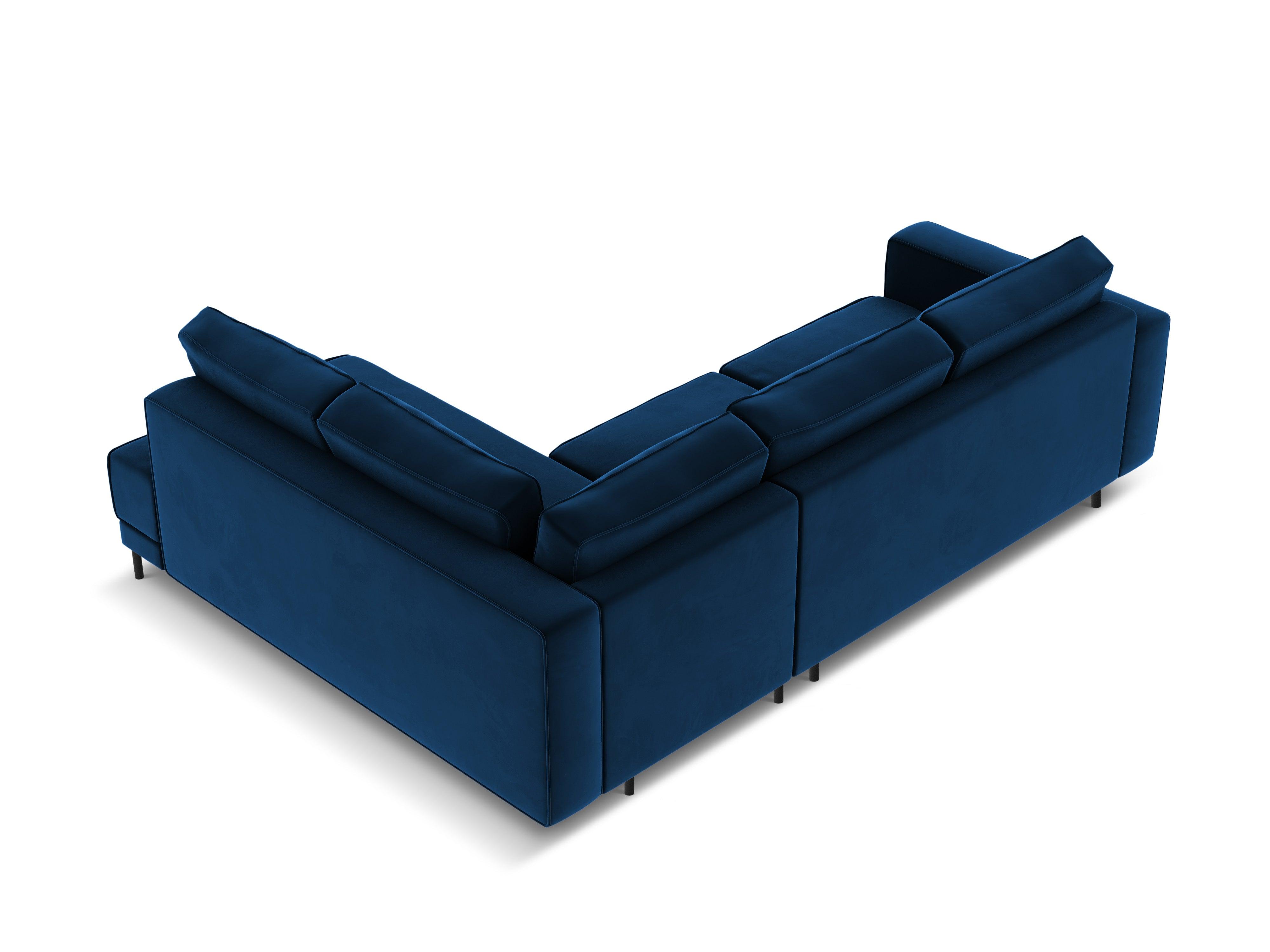 Narożnik aksamitny prawostronny z funkcją spania CARO granat królewski Micadoni Eye on Design