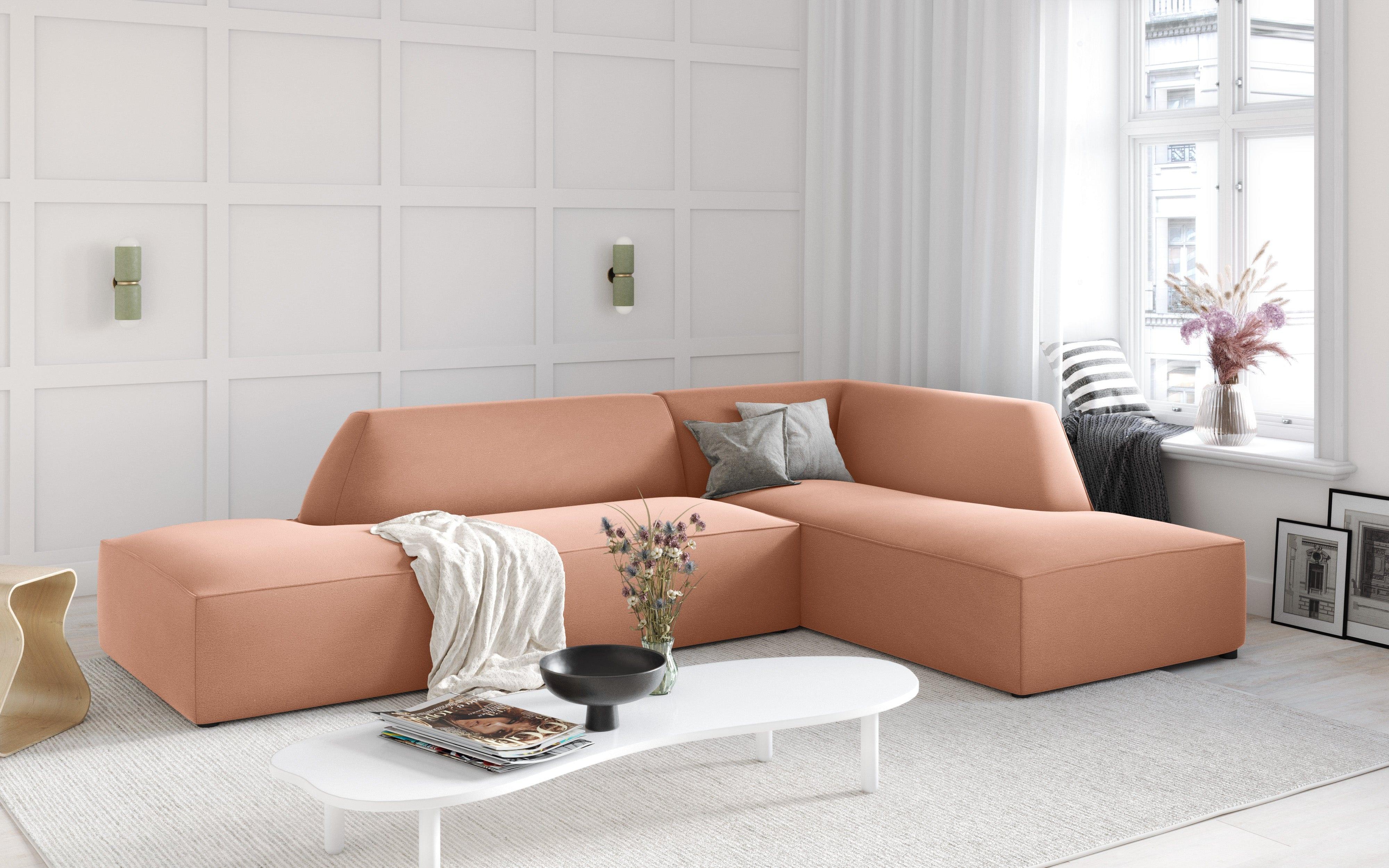 Sofa narożna aksamitna prawostronna RUBY łososiowy Micadoni Eye on Design