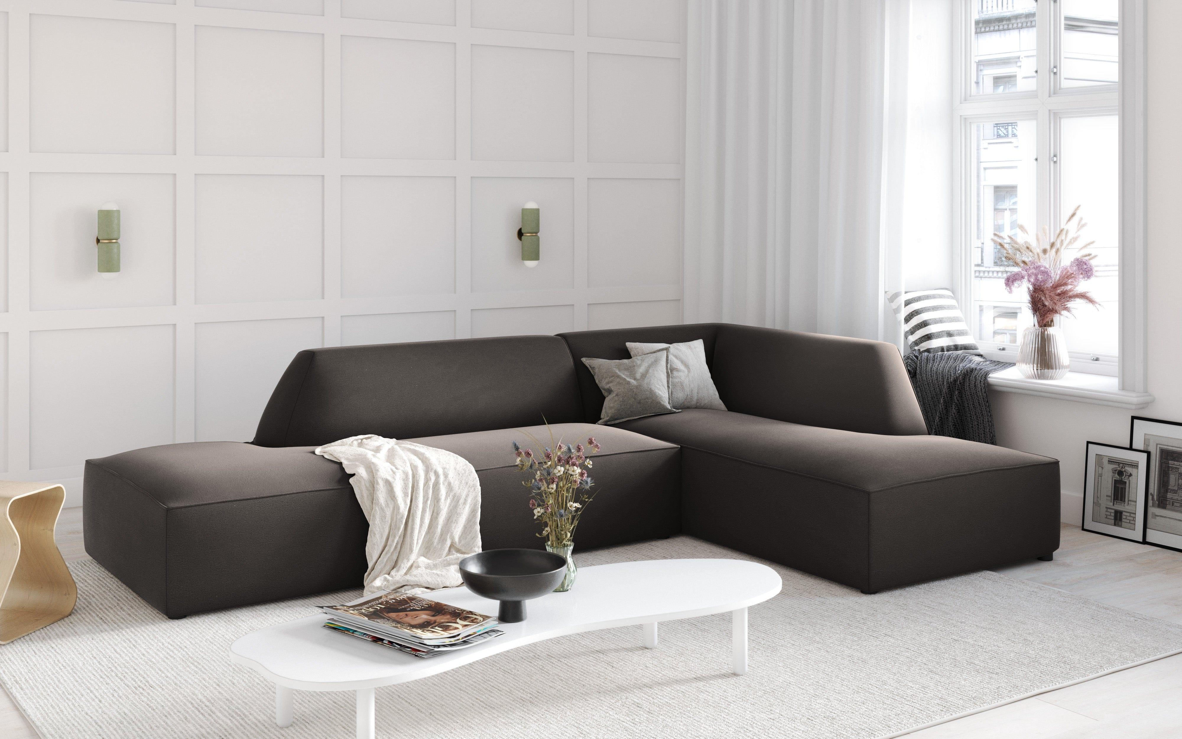 Sofa narożna aksamitna prawostronna RUBY ciemnoszary – Micadoni