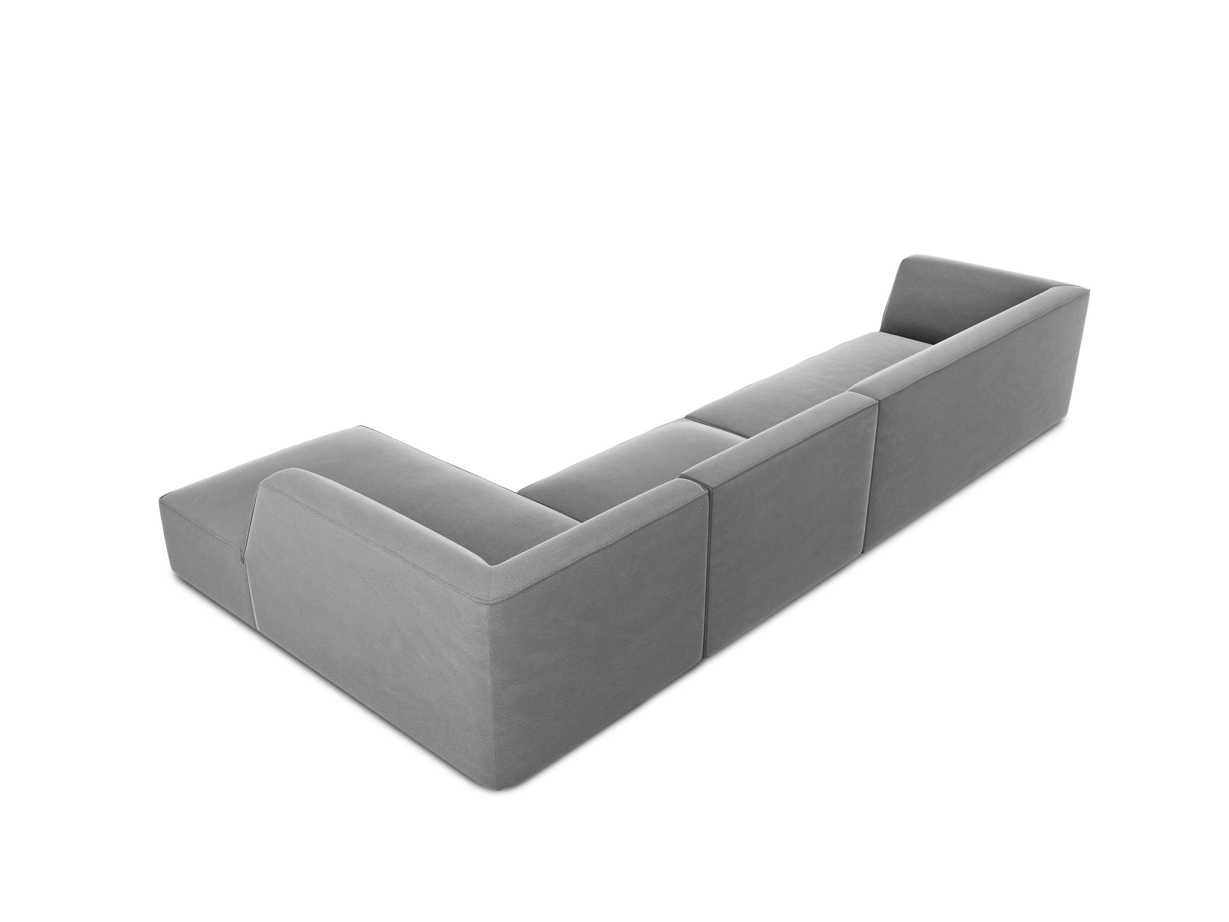 Narożnik aksamitny 5-osobowy prawostronny RUBY jasnoszary Micadoni Eye on Design