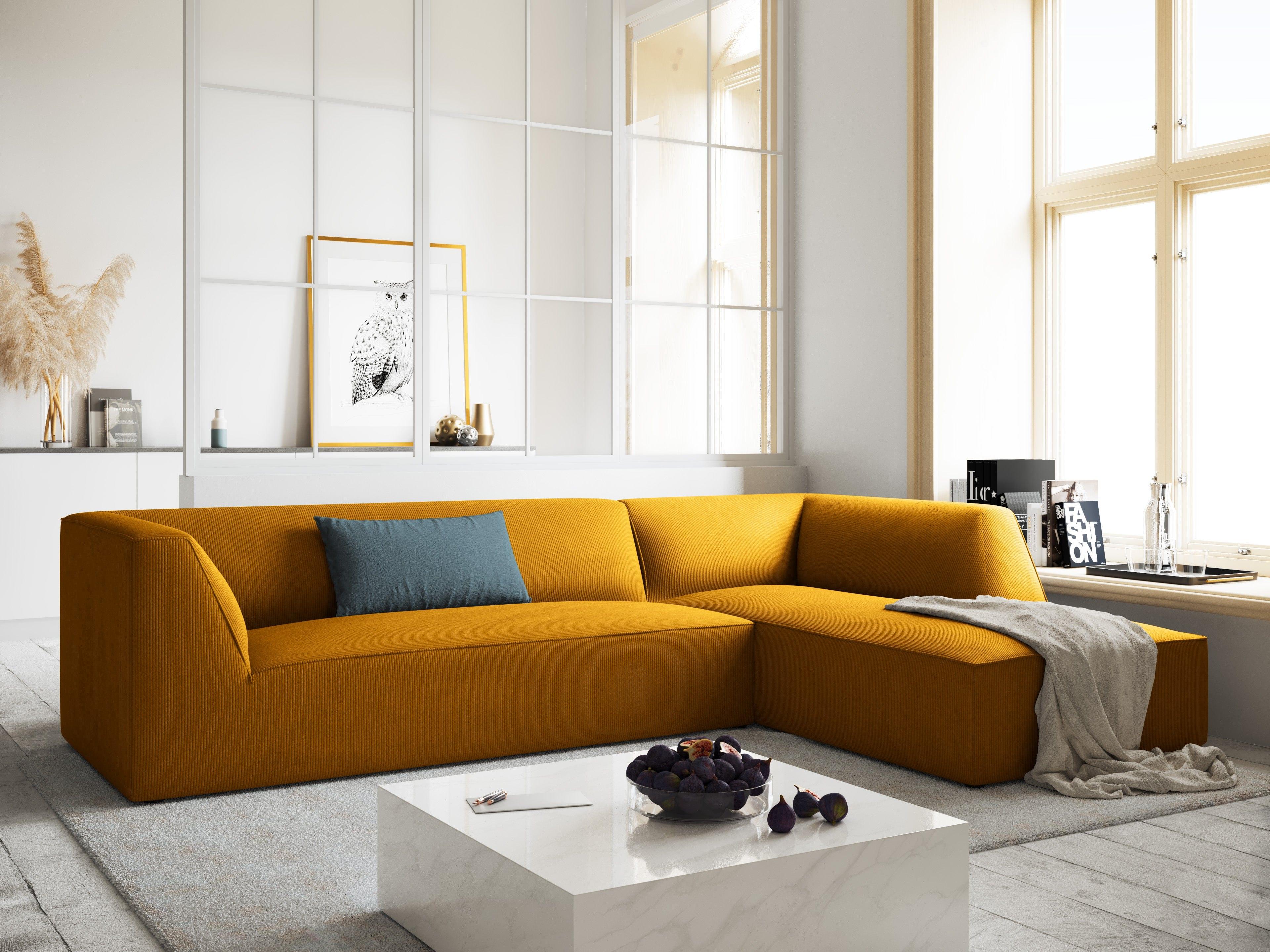 Narożnik sztruksowy 4-osobowy prawostronny RUBY żółty Micadoni Eye on Design