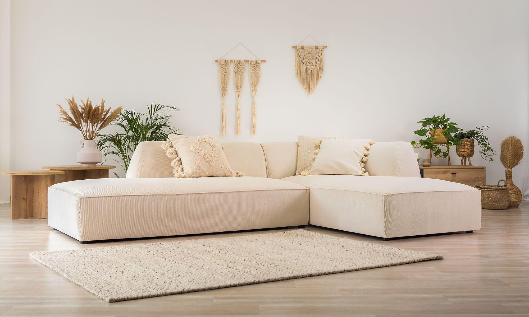 Sofa narożna sztruksowa prawostronny RUBY beżowy Micadoni Eye on Design