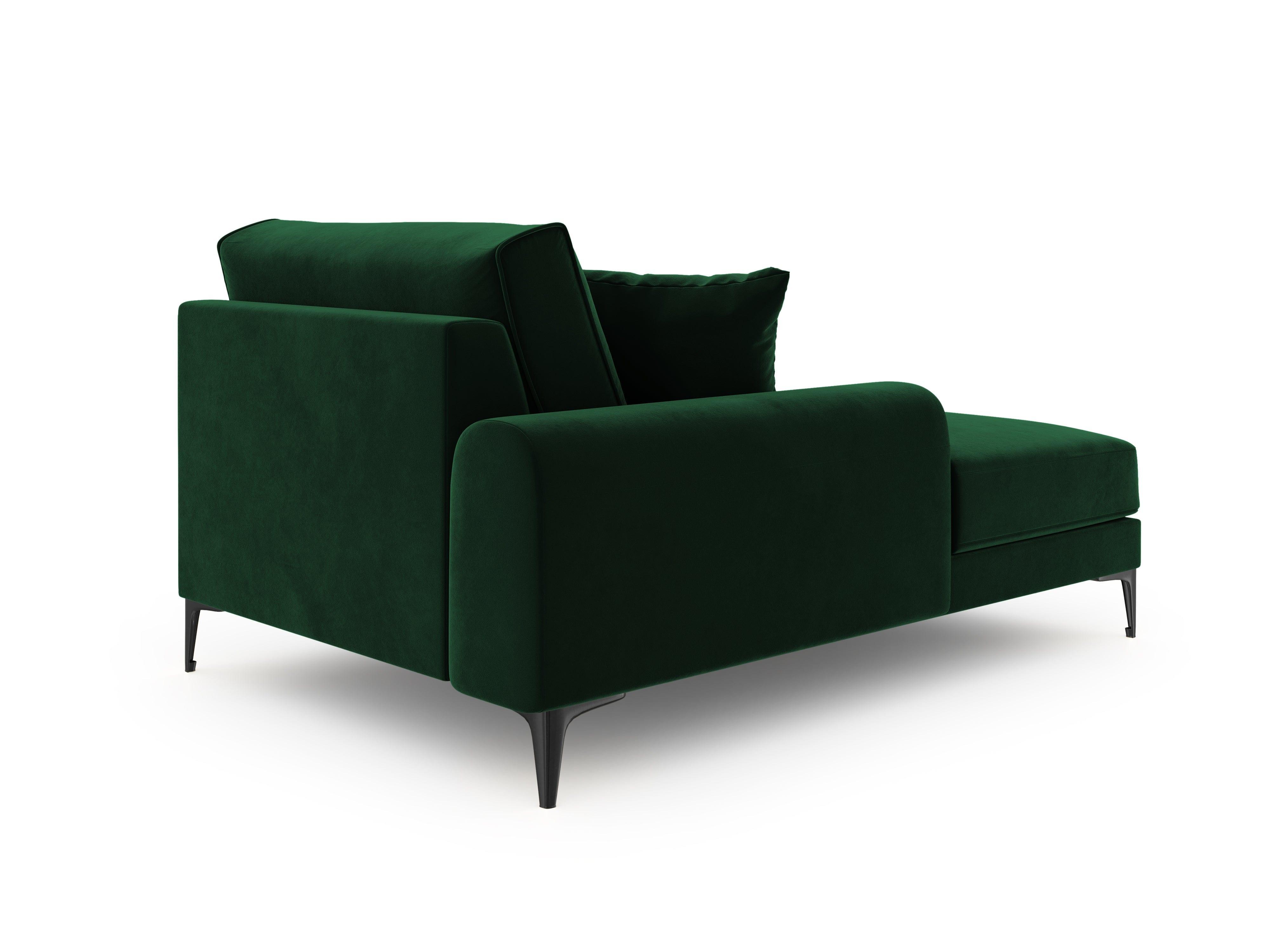 Szezlong aksamitny lewostronny MADARA butelkowa zieleń z czarną podstawą Mazzini Sofas Eye on Design