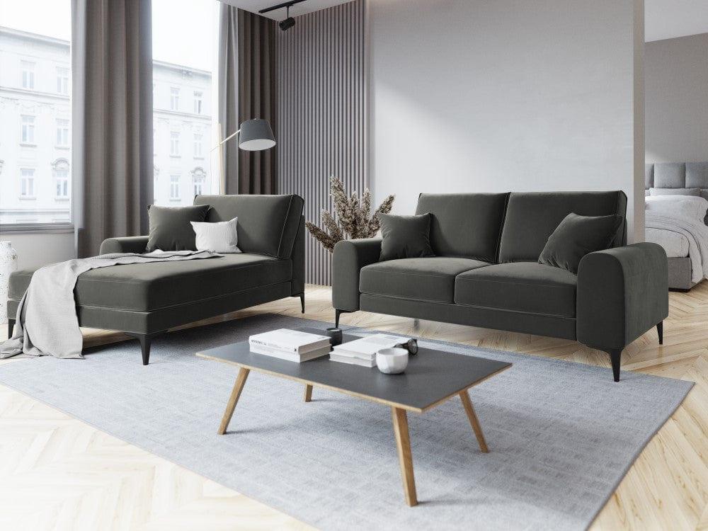 Szezlong aksamitny lewostronny MADARA ciemnoszary z czarną podstawą Mazzini Sofas Eye on Design