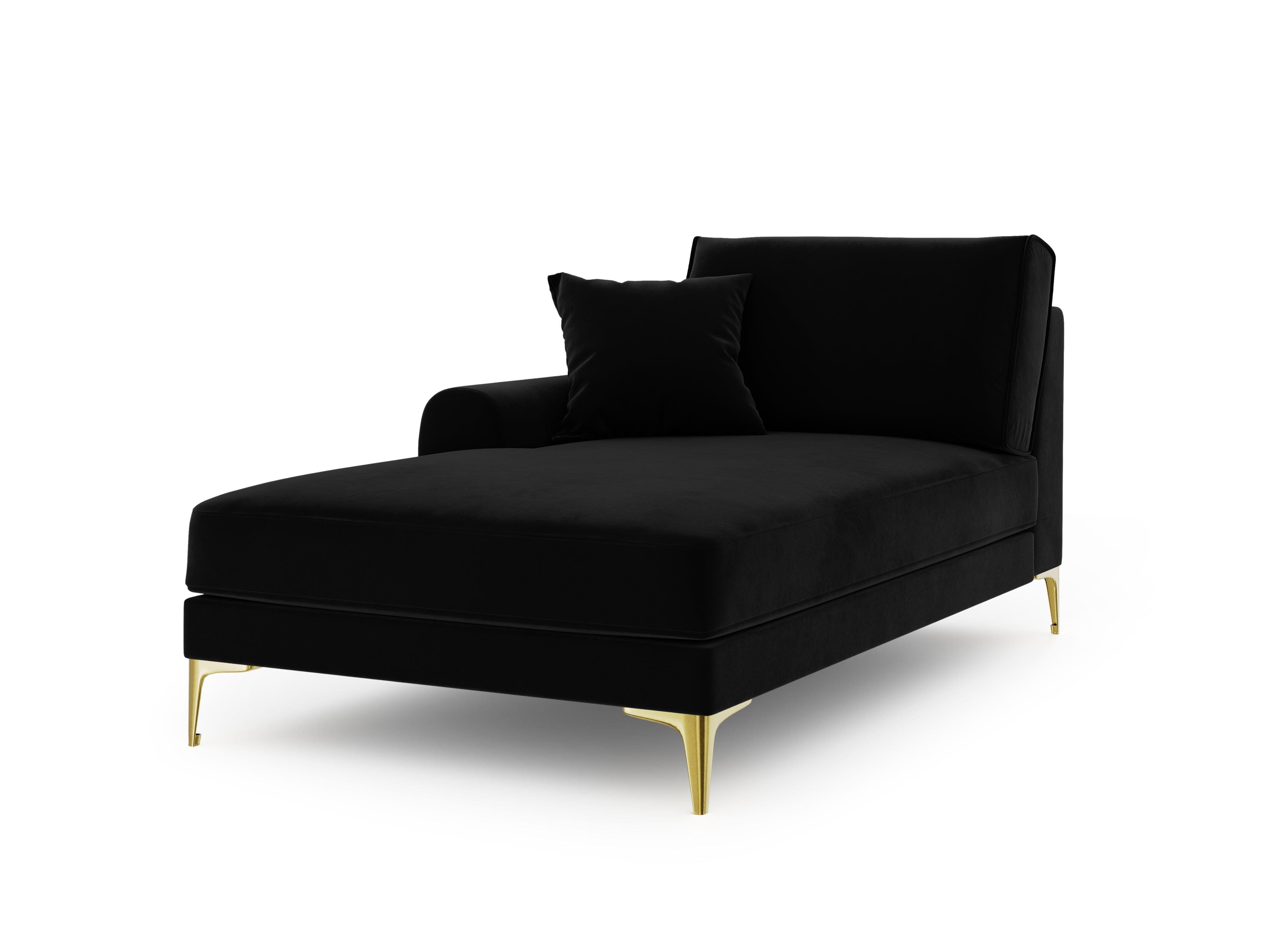 Szezlong aksamitny lewostronny MADARA czarny ze złotą podstawą Mazzini Sofas Eye on Design