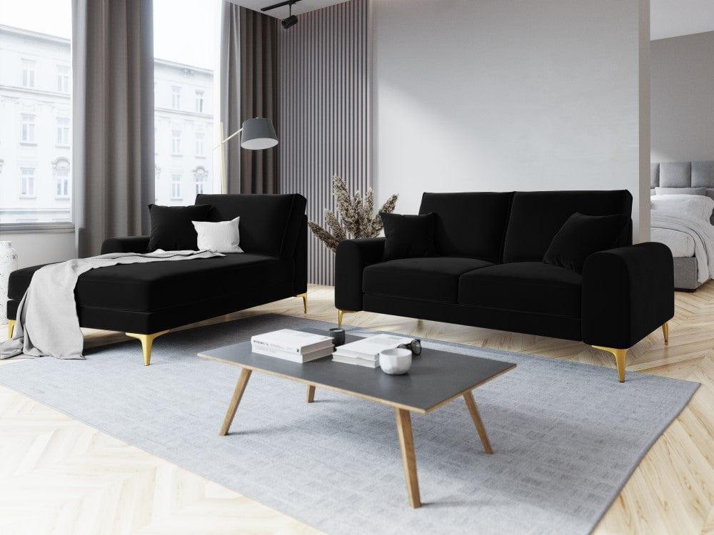 Szezlong aksamitny lewostronny MADARA czarny ze złotą podstawą Mazzini Sofas Eye on Design