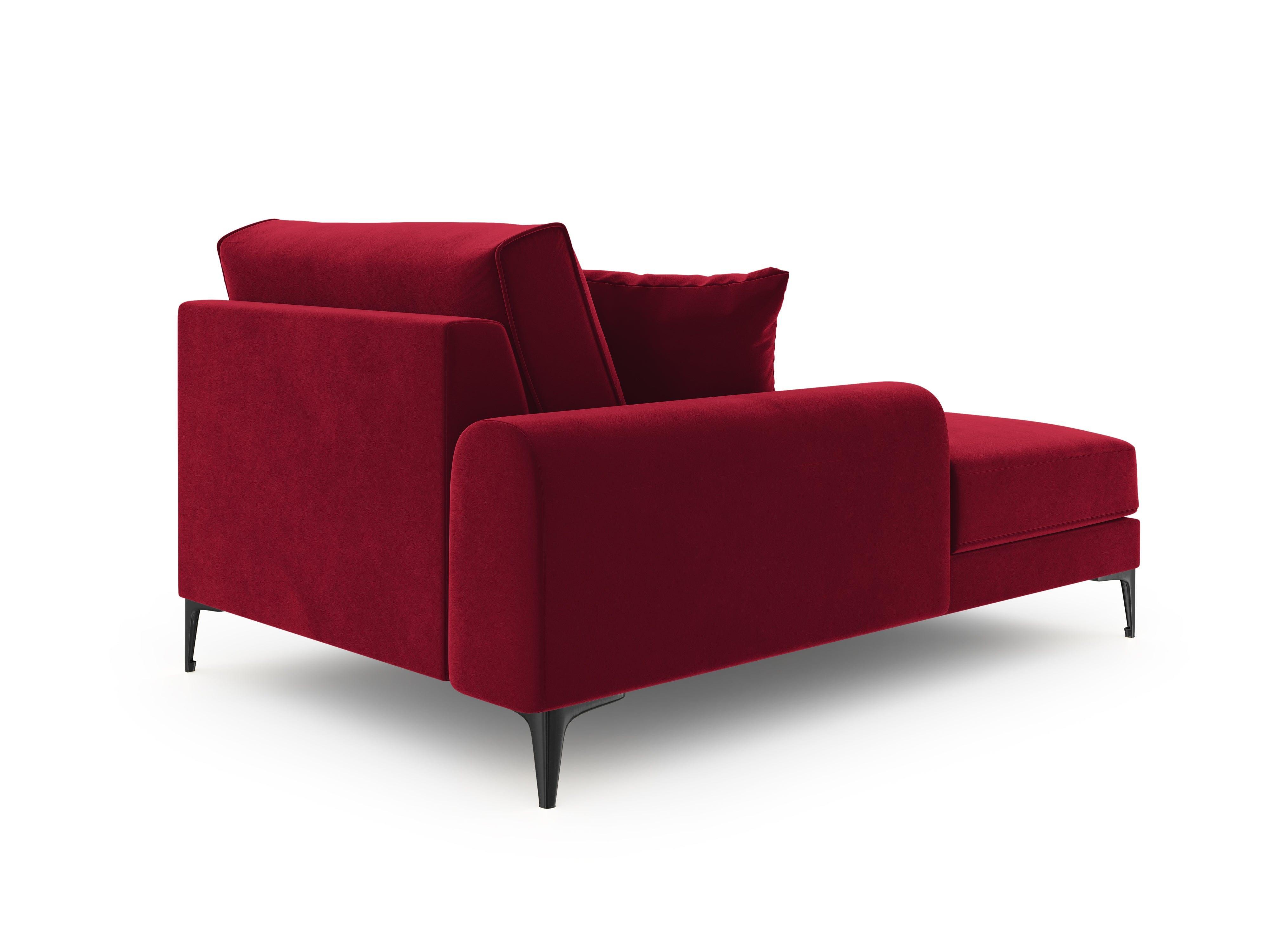 Szezlong aksamitny lewostronny MADARA czerwony z czarną podstawą Mazzini Sofas Eye on Design