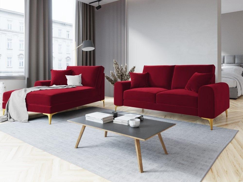 Szezlong aksamitny lewostronny MADARA czerwony ze złotą podstawą Mazzini Sofas Eye on Design