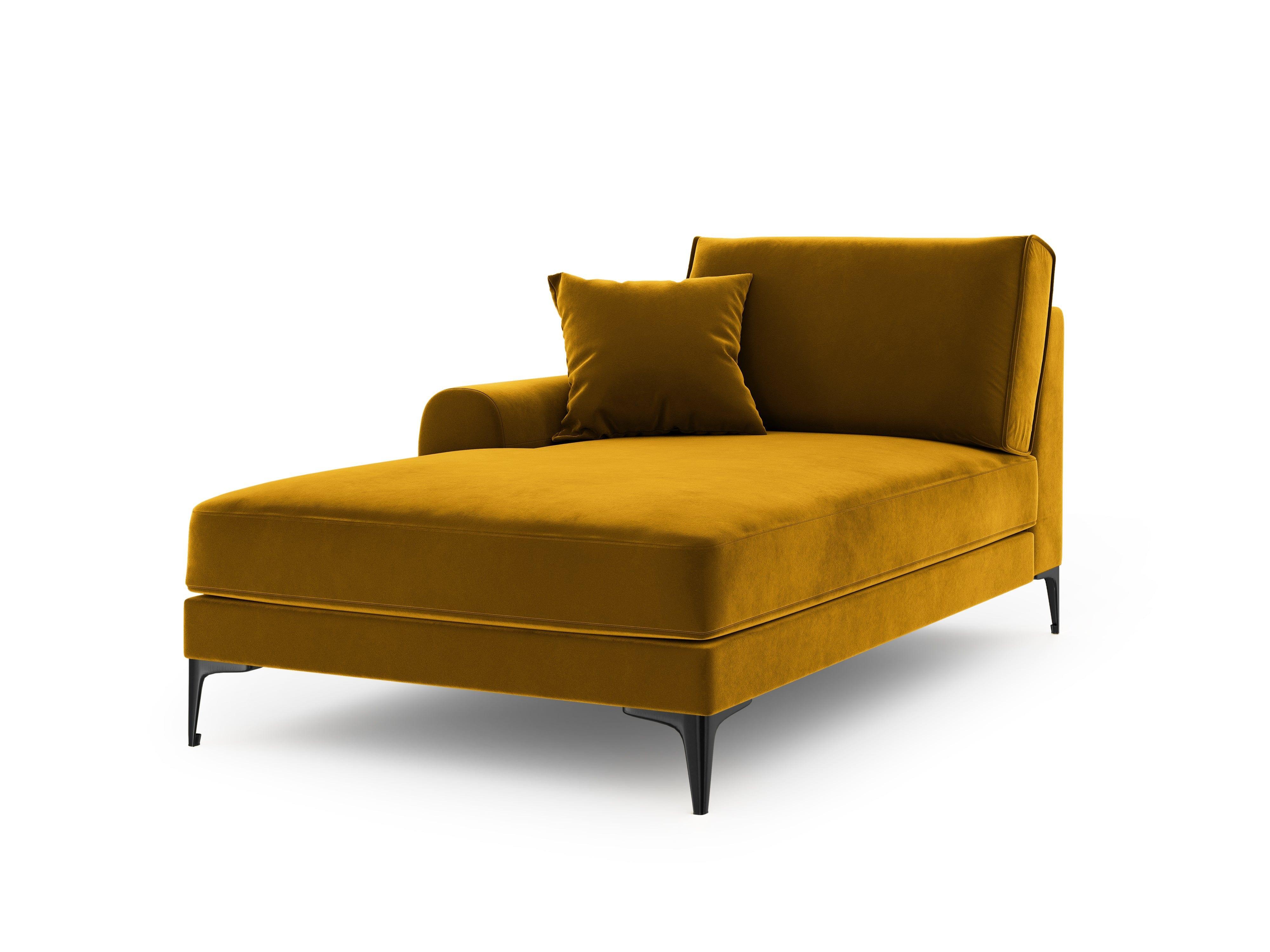 Szezlong aksamitny lewostronny MADARA musztardowy z czarną podstawą Mazzini Sofas Eye on Design