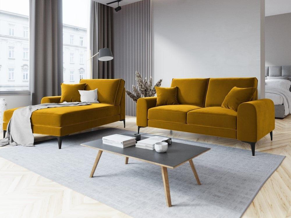 Szezlong aksamitny lewostronny MADARA musztardowy z czarną podstawą Mazzini Sofas Eye on Design