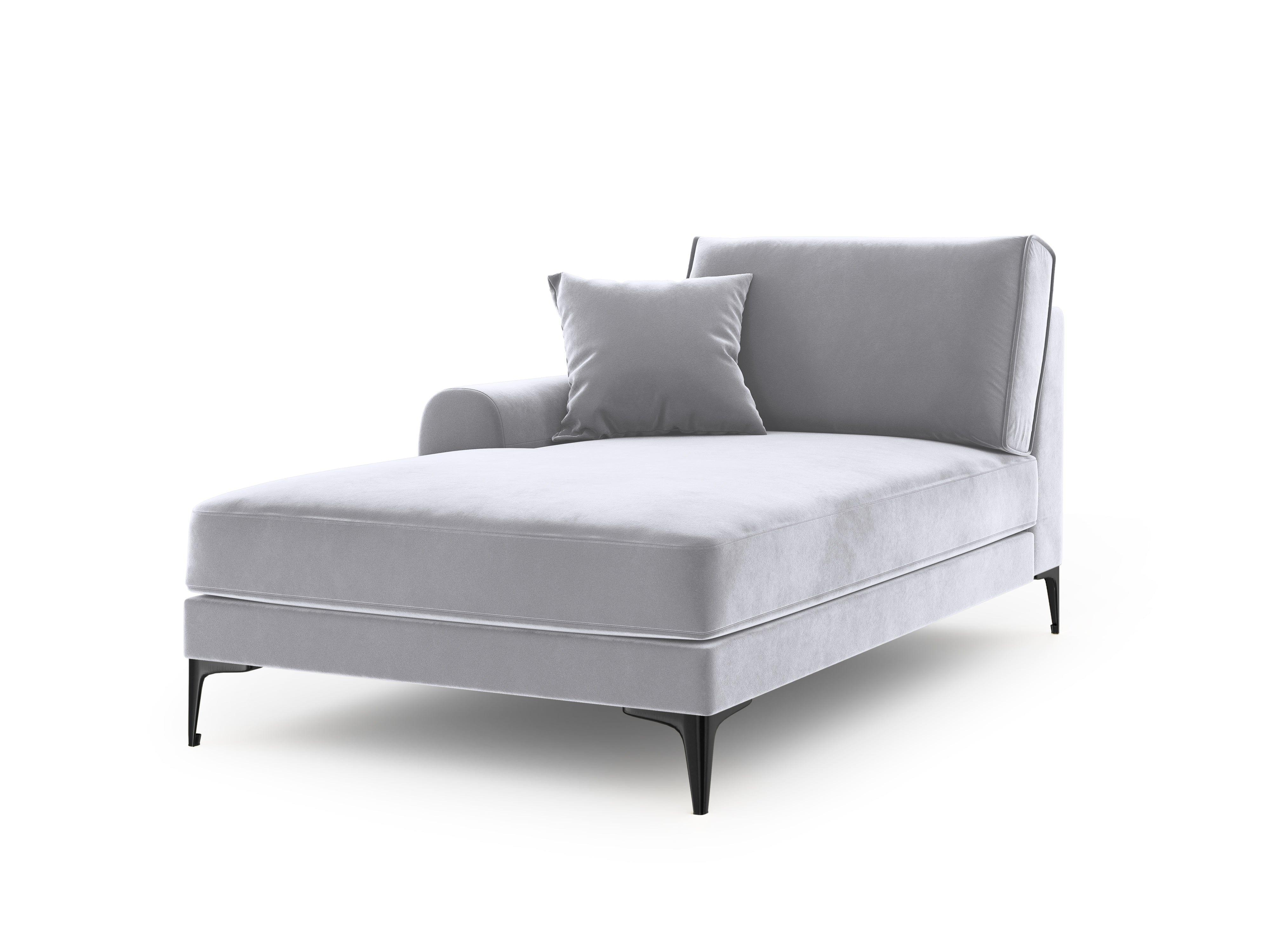 Szezlong aksamitny lewostronny MADARA srebrny z czarną podstawą Mazzini Sofas Eye on Design