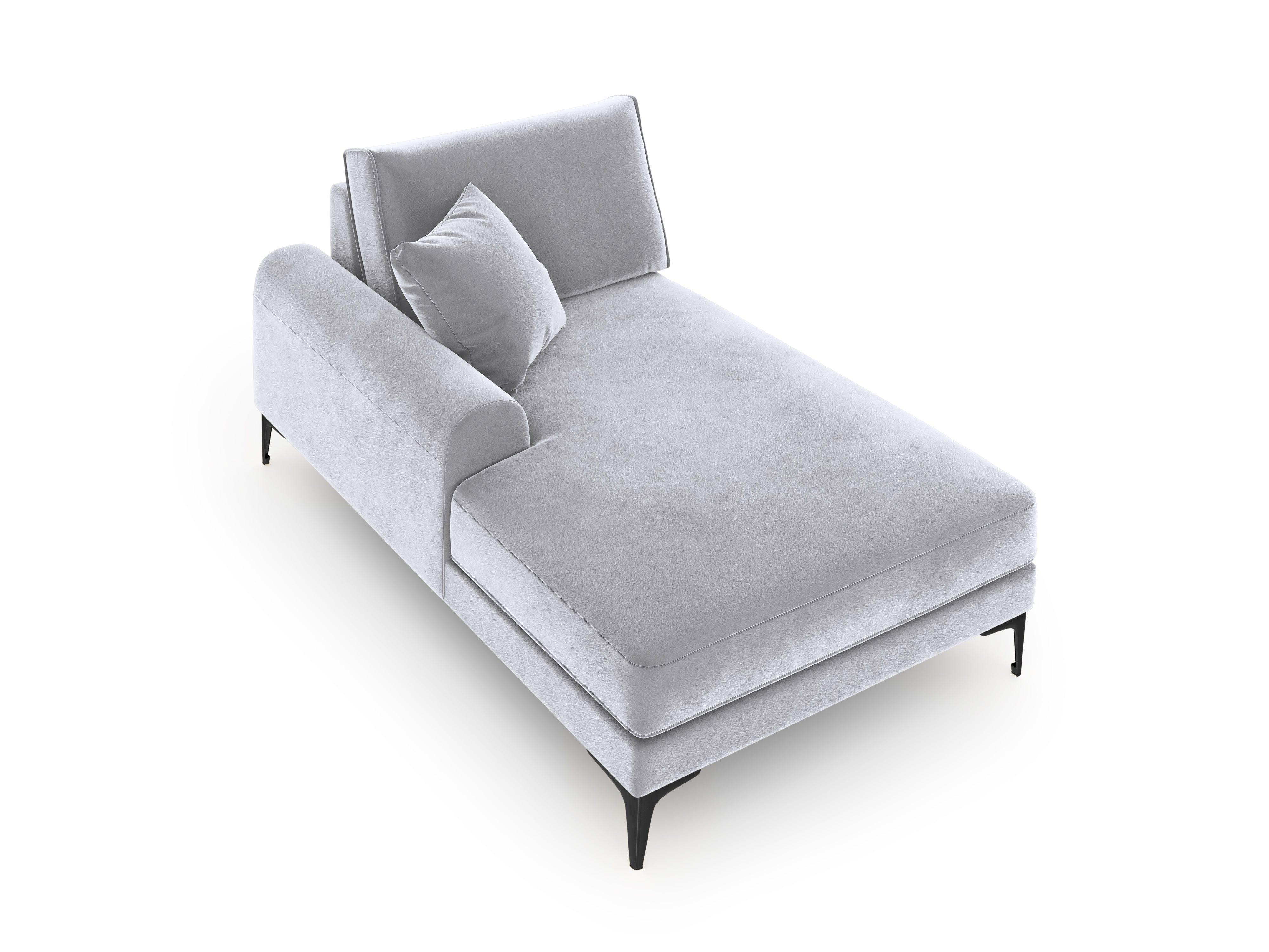 Szezlong aksamitny lewostronny MADARA srebrny z czarną podstawą Mazzini Sofas Eye on Design