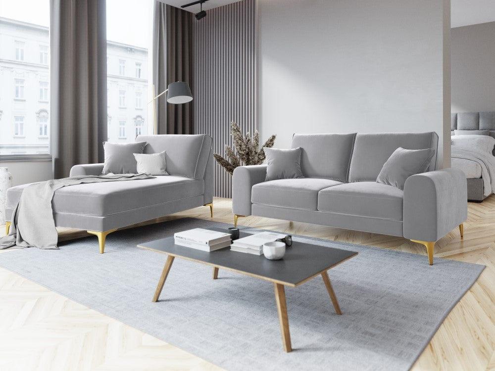 Szezlong aksamitny lewostronny MADARA srebrny ze złotą podstawą Mazzini Sofas Eye on Design