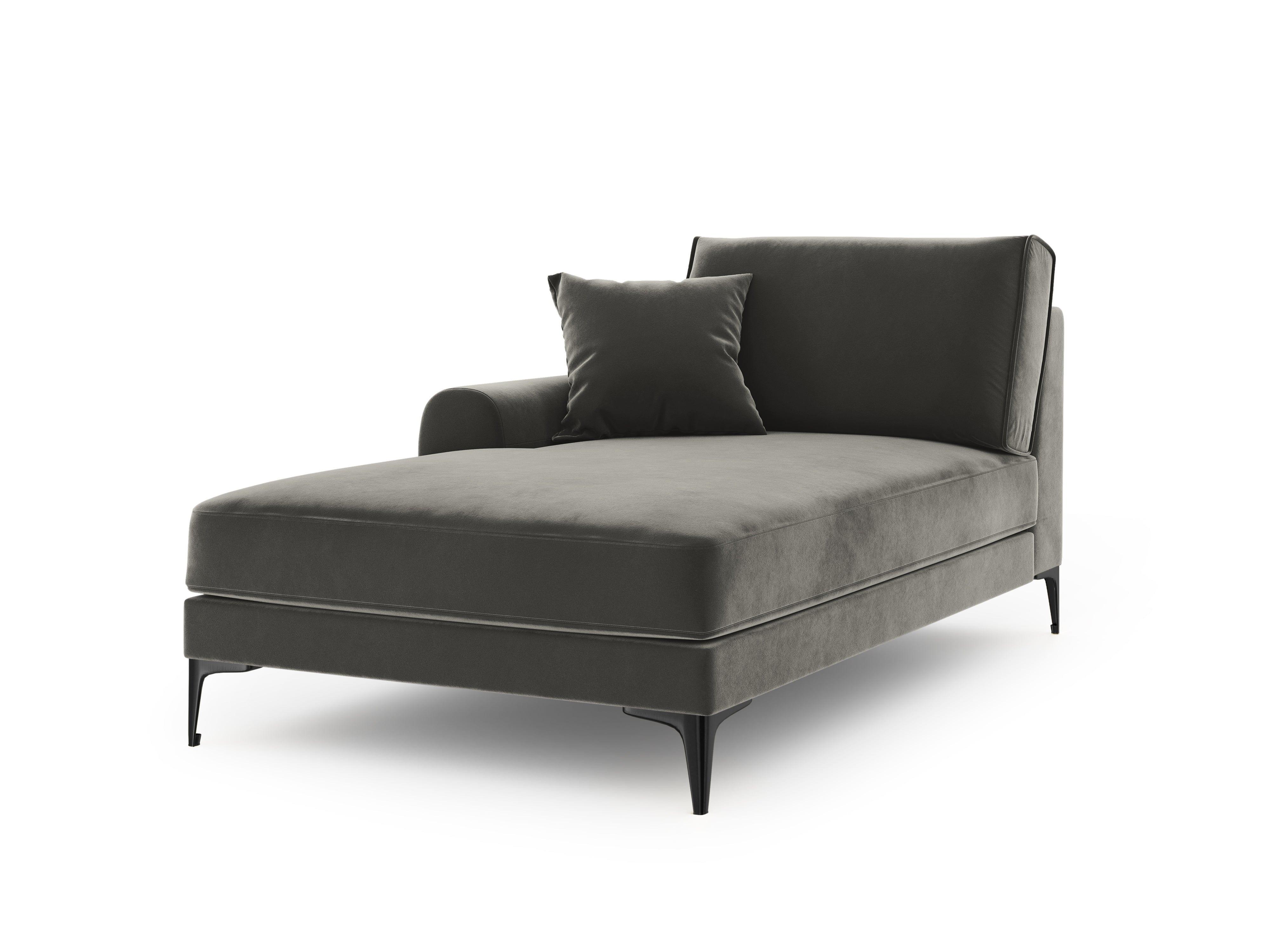 Szezlong aksamitny lewostronny MADARA szary z czarną podstawą Mazzini Sofas Eye on Design