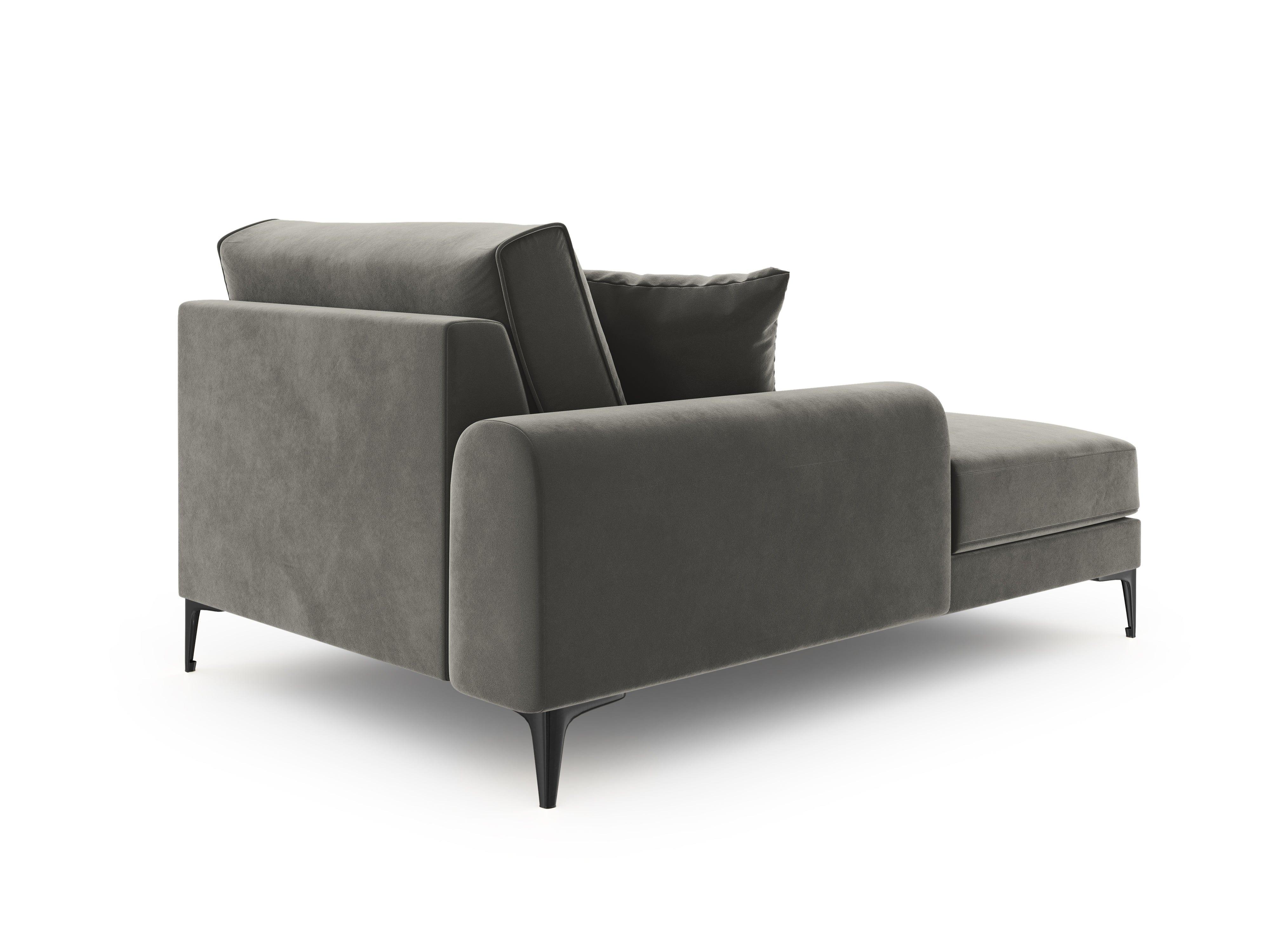 Szezlong aksamitny lewostronny MADARA szary z czarną podstawą Mazzini Sofas Eye on Design