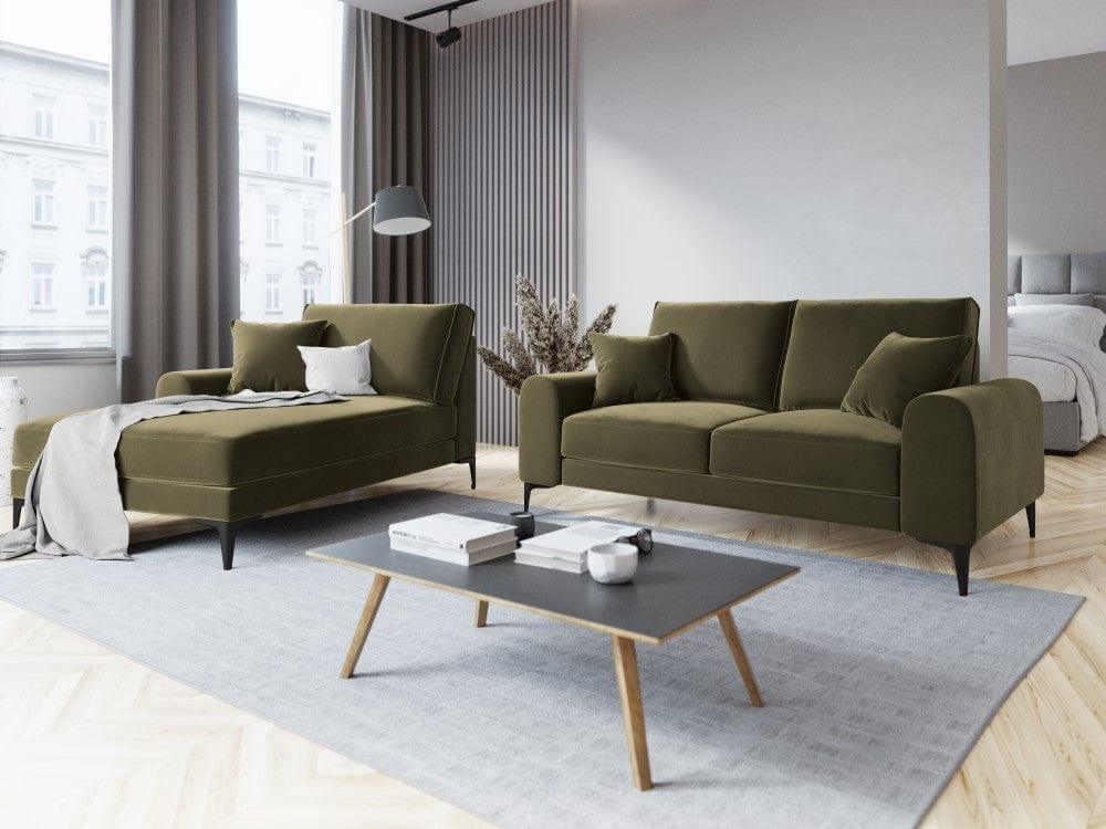 Szezlong aksamitny lewostronny MADARA zielony z czarną podstawą Mazzini Sofas Eye on Design