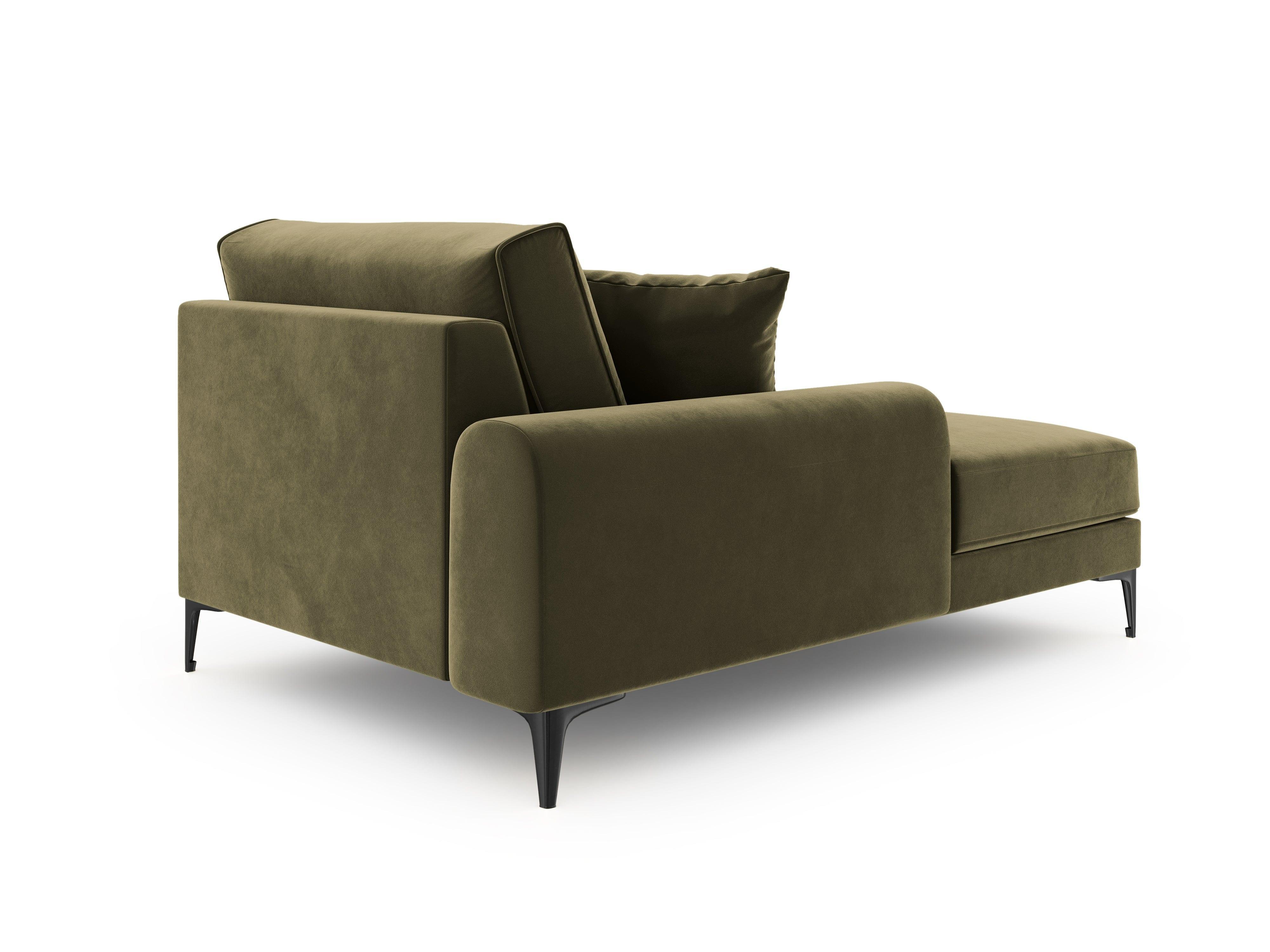 Szezlong aksamitny lewostronny MADARA zielony z czarną podstawą Mazzini Sofas Eye on Design