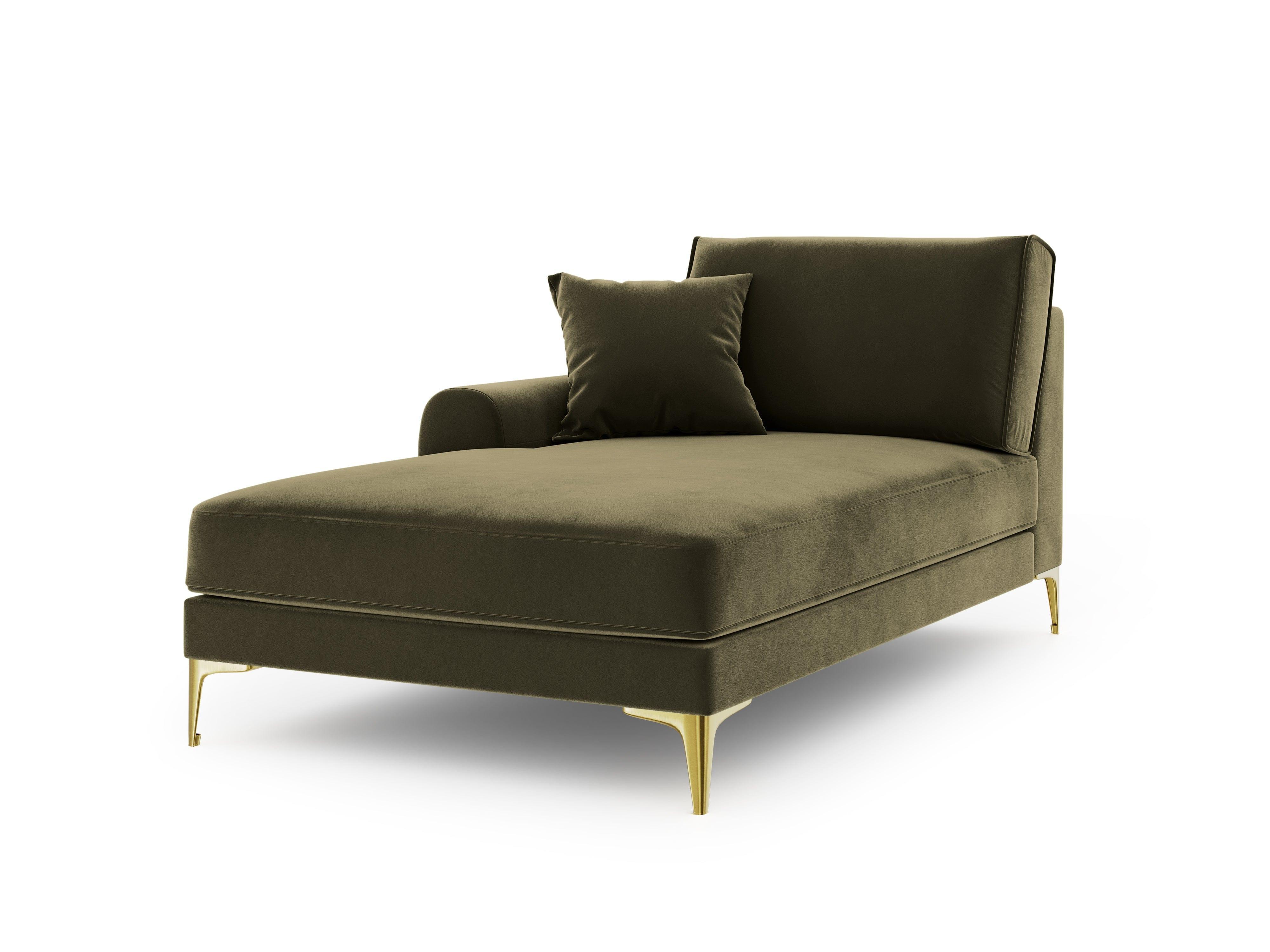 Szezlong aksamitny lewostronny MADARA zielony ze złotą podstawą Mazzini Sofas Eye on Design