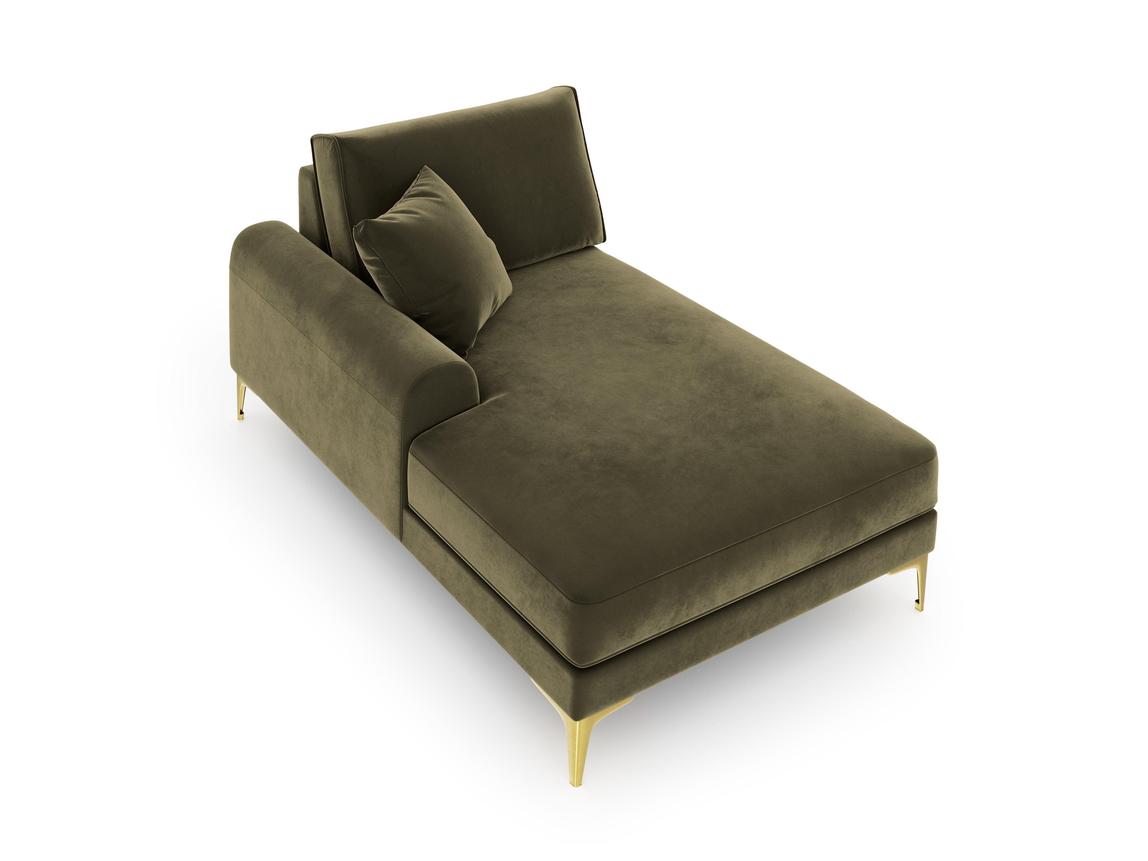 Szezlong aksamitny lewostronny MADARA zielony ze złotą podstawą Mazzini Sofas Eye on Design