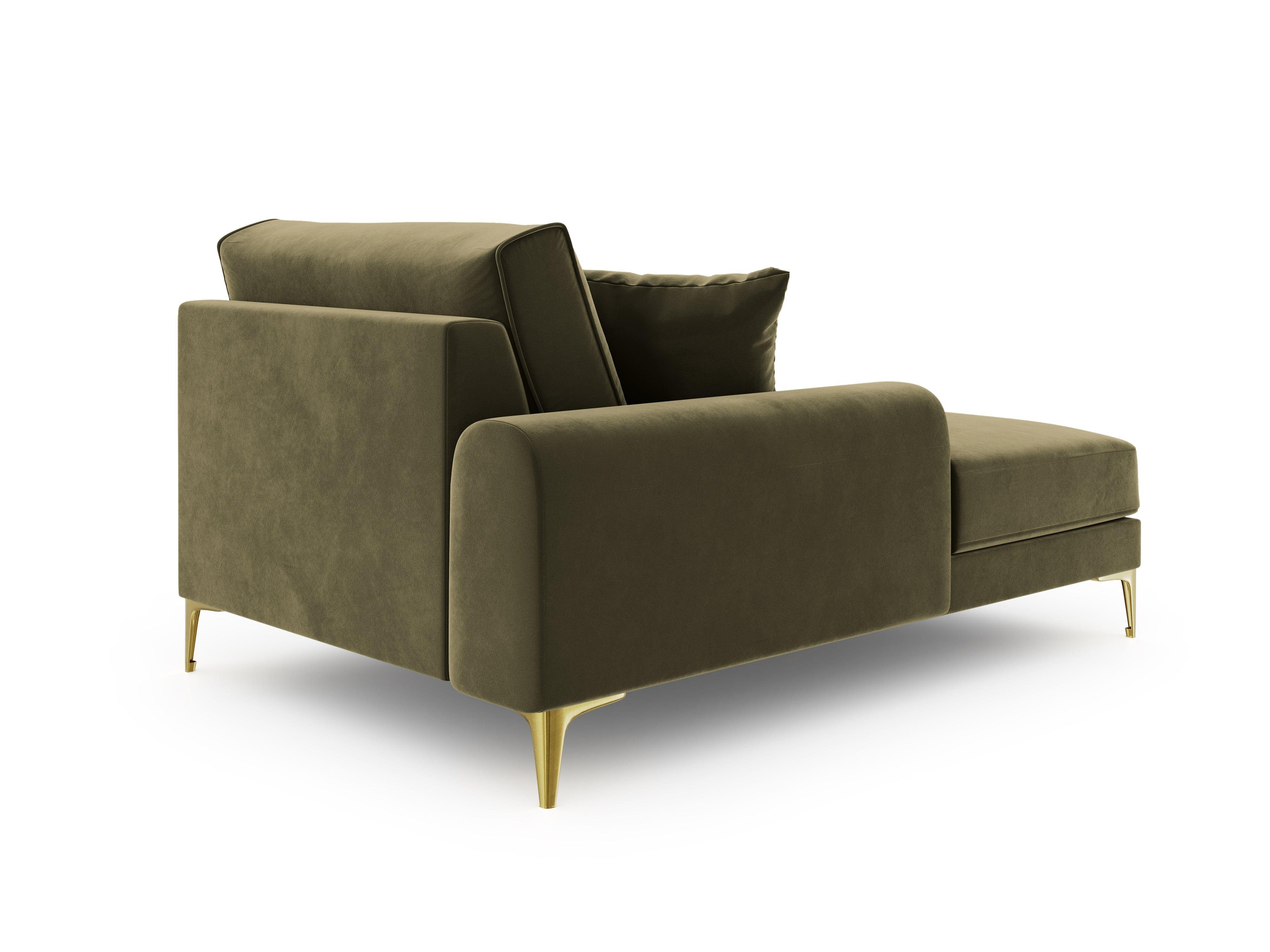 Szezlong aksamitny lewostronny MADARA zielony ze złotą podstawą Mazzini Sofas Eye on Design