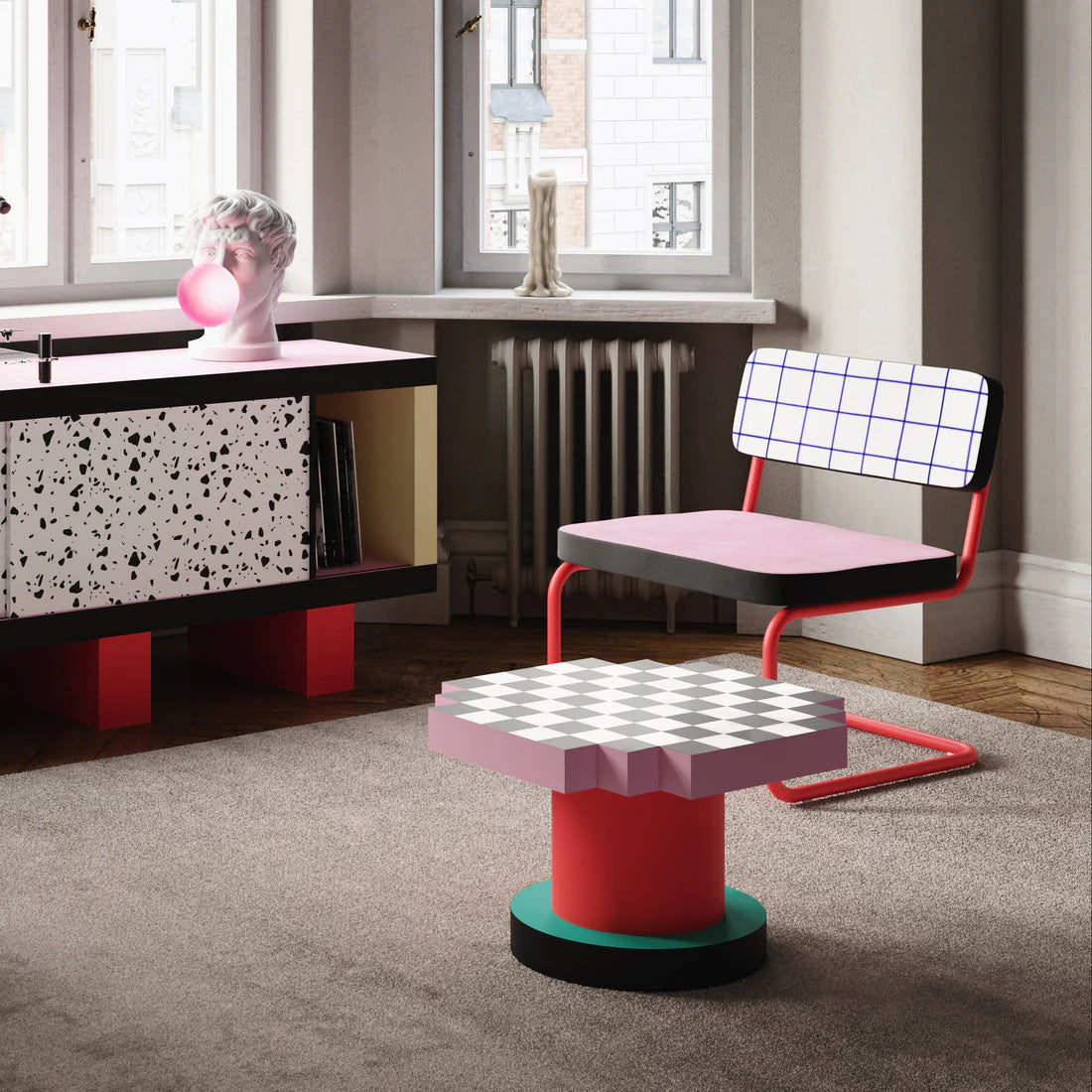 Sessel SUPERLOUNGE TERRAZZO in leuchtendem Gelb mit türkisfarbenem Gestell