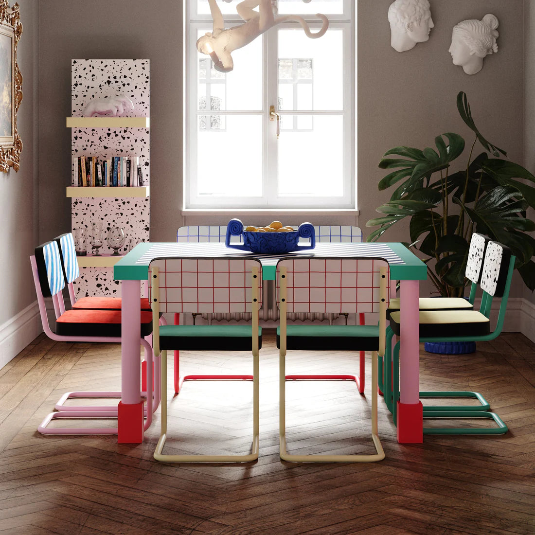 Stuhl SUPERCHAIR RED GRID türkis mit hellgelbem Gestell