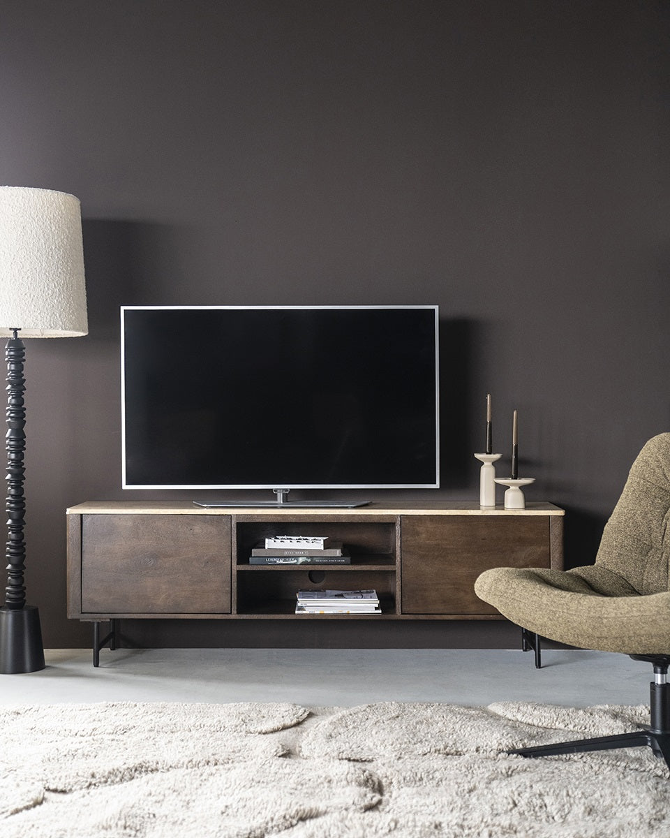 RTV-Sideboard LIO braunes Mangoholz mit Travertin