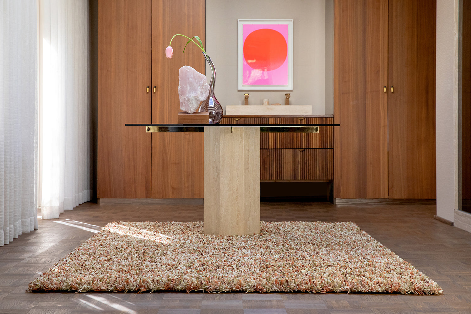 SPRING long pile rug beige-orange