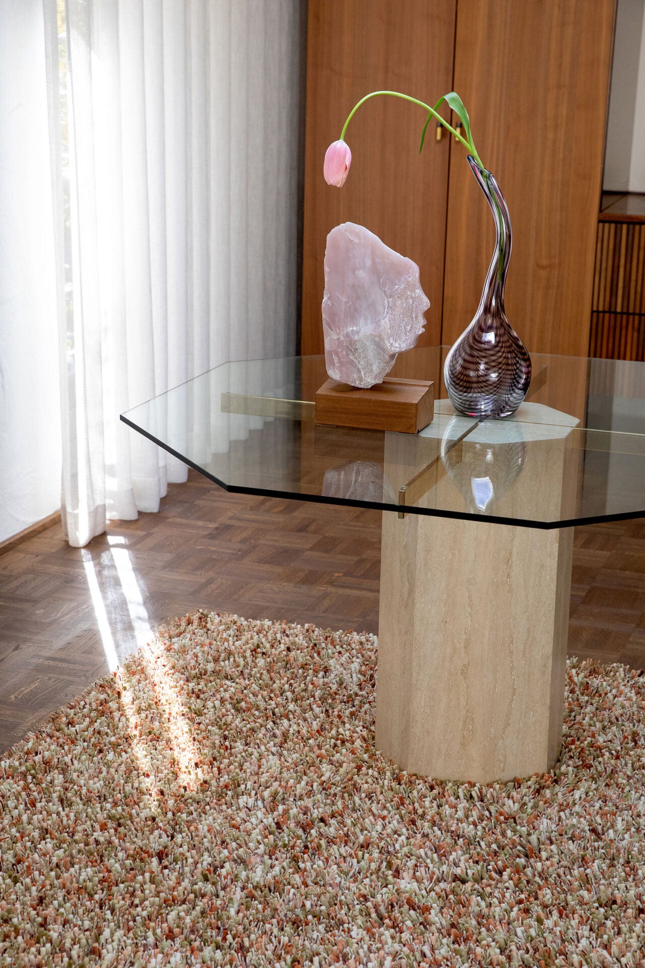 SPRING long pile rug beige-orange