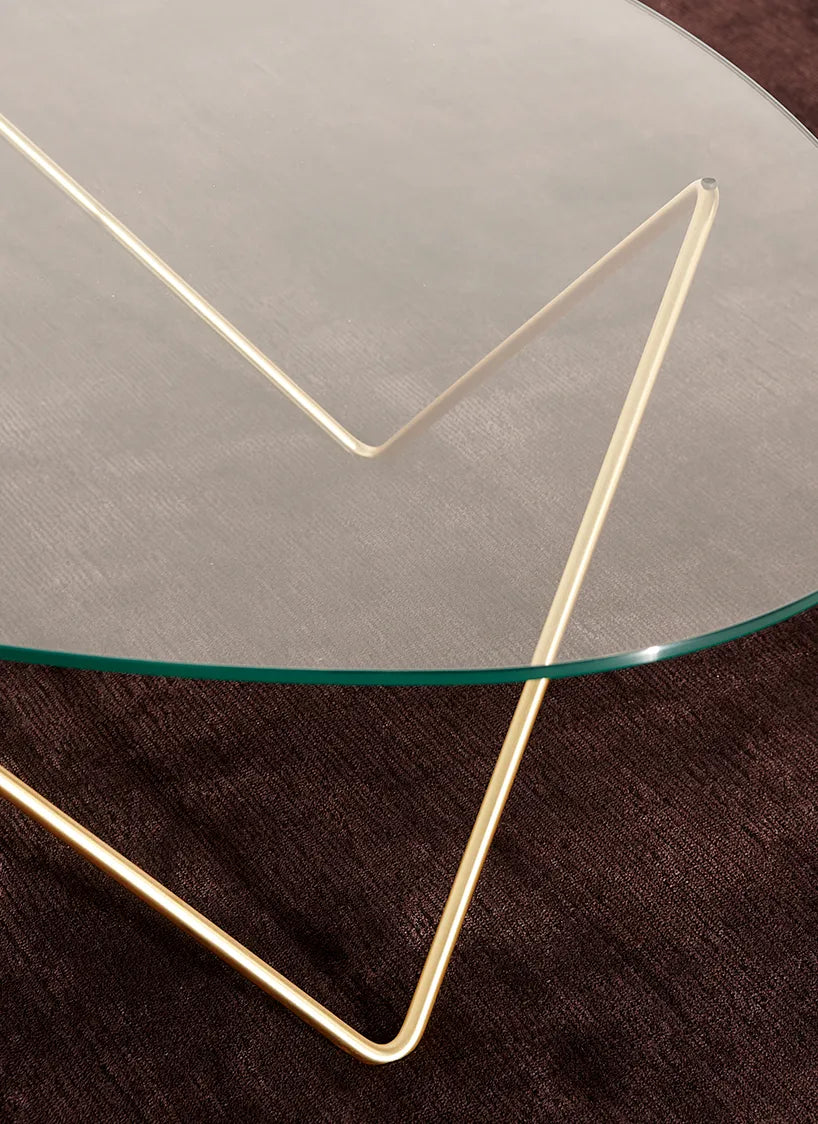 Kaffeetisch PEDRERA braunes Glas mit messingfarbenem Gestell