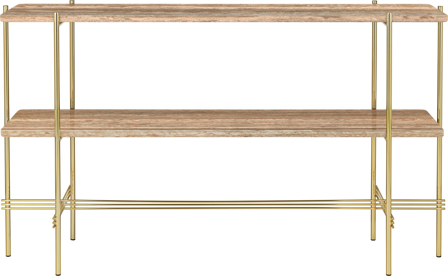 TS travertine console with a golden base
