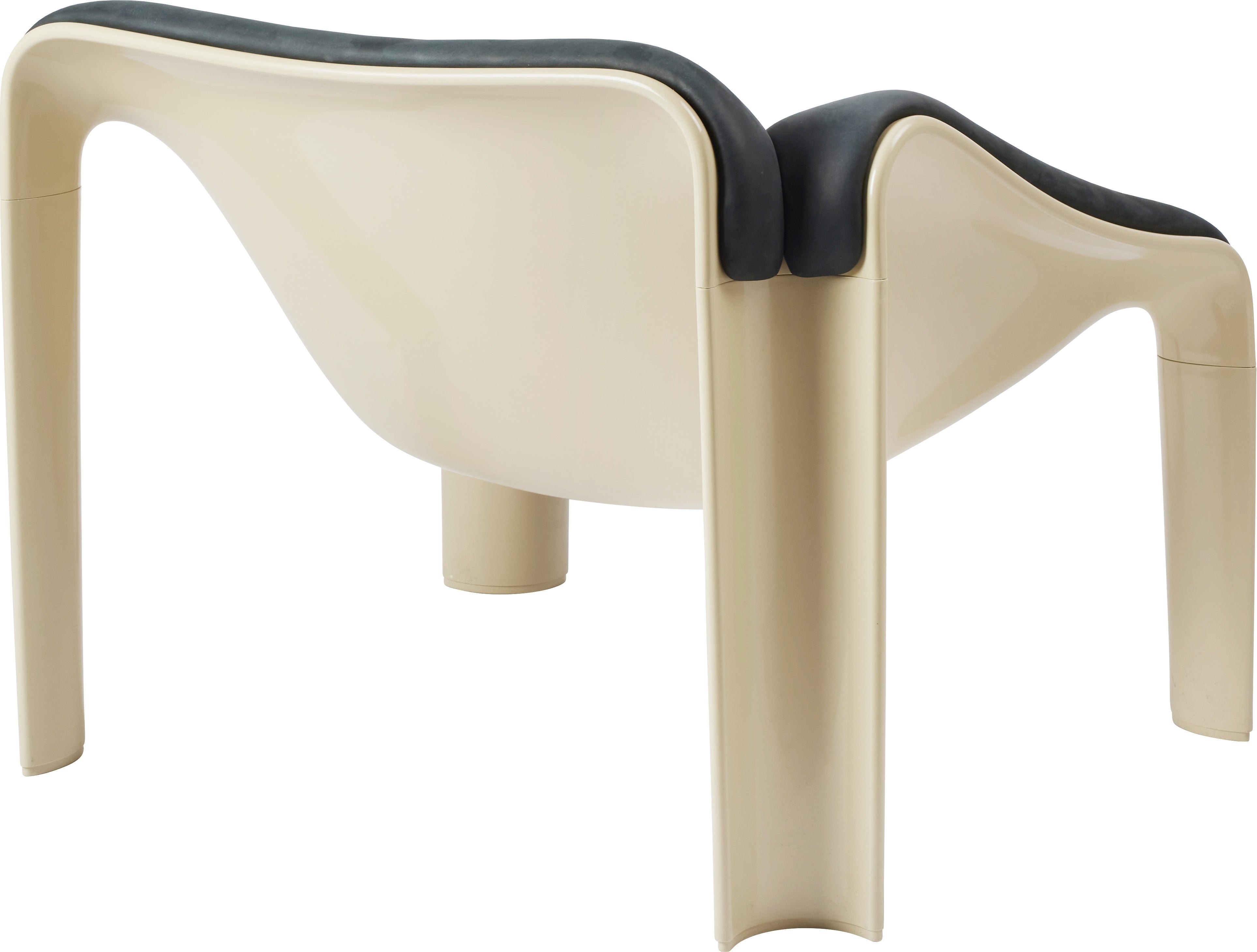 Sessel F300 in marineblauem Leder mit cremefarbenem Gestell
