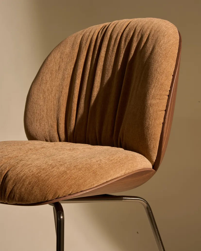 BEETLE SOFT upholstered chair with wooden finish and black chrome base