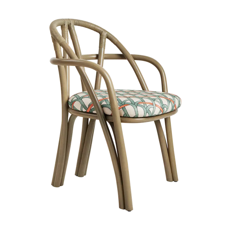 Polsterstuhl BISTRA mit olivgrünem Rattanfuß