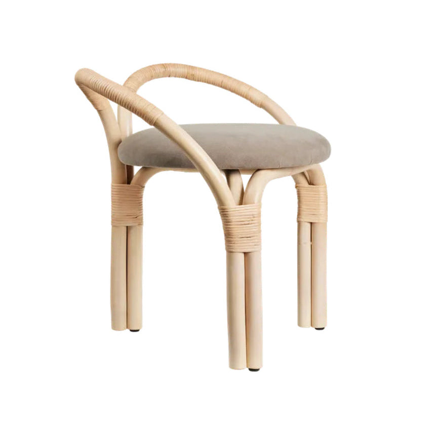 Upholstered BISTRA Stool with Rattan Base