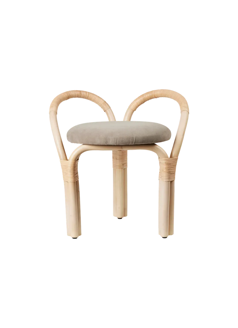 Upholstered BISTRA Stool with Rattan Base