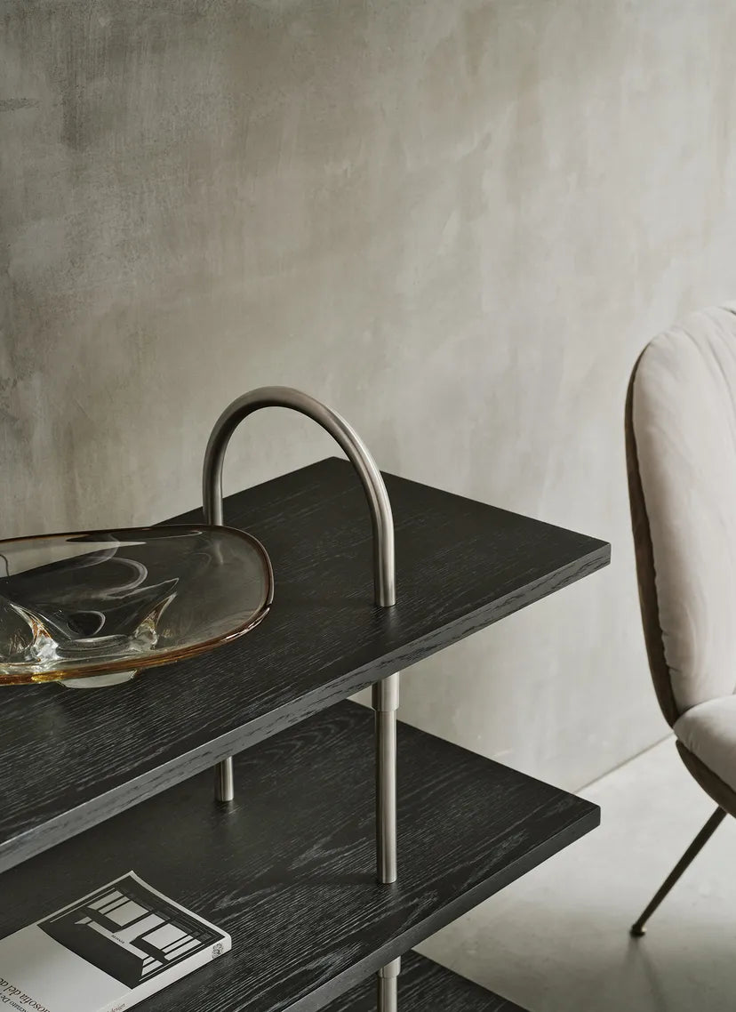 KEEN Shelf dark ash wood with satin steel frame