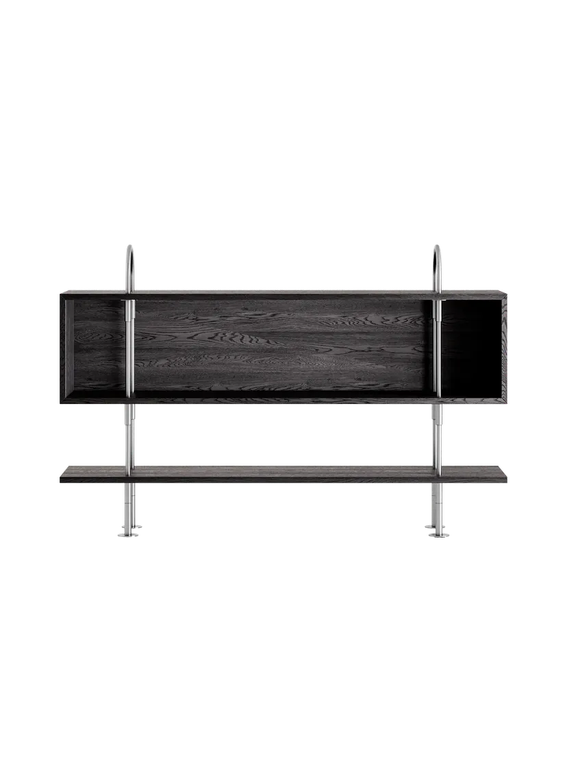 KEEN BOX Shelf dark ash wood with satin steel frame