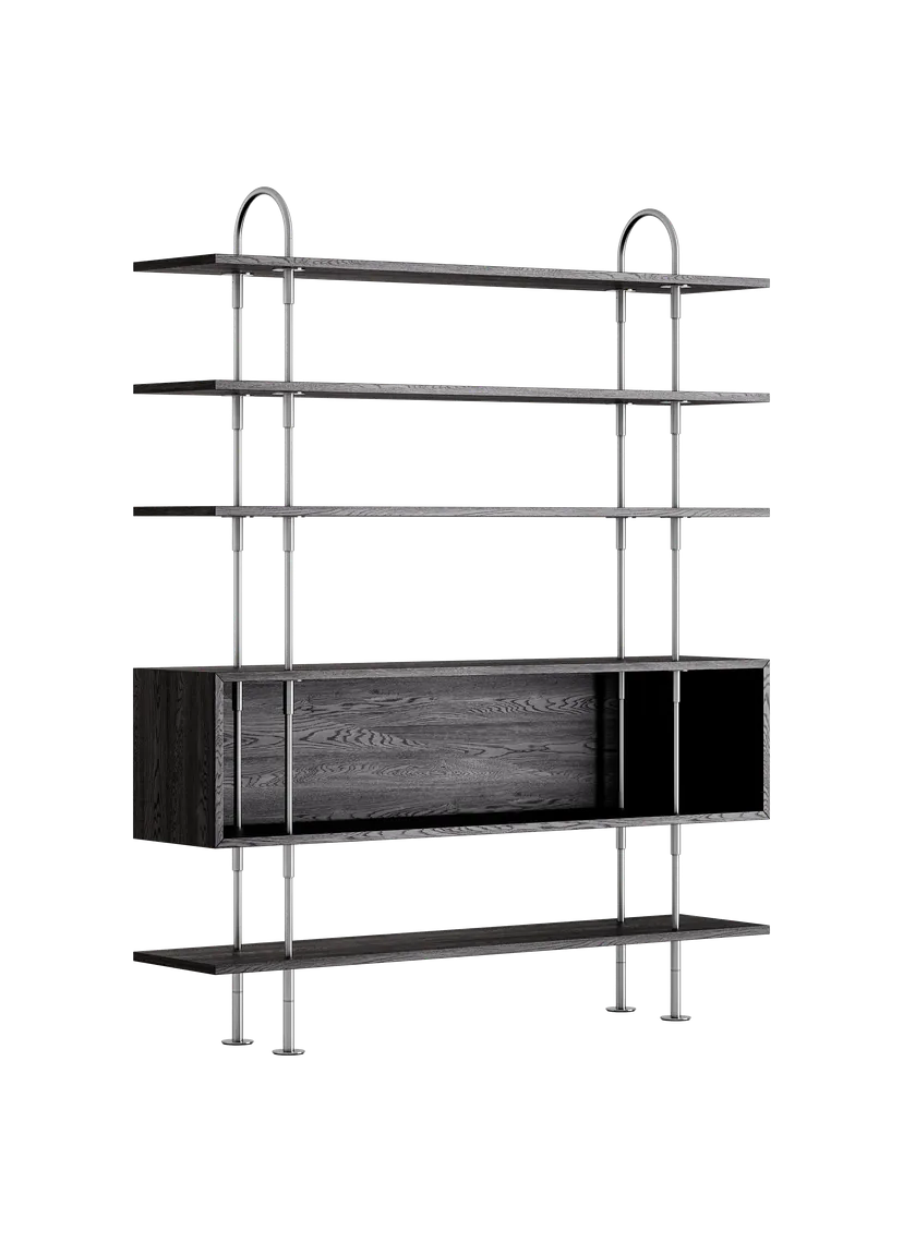 KEEN BOX Shelf dark ash wood with satin steel frame