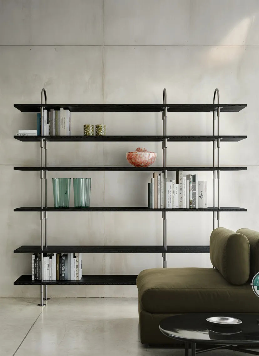 KEEN Shelf dark ash wood with satin steel frame