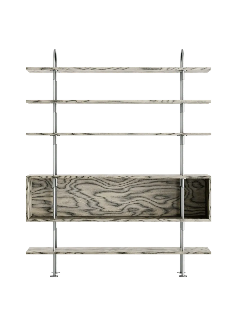 KEEN BOX Shelf gray wood with satin steel frame