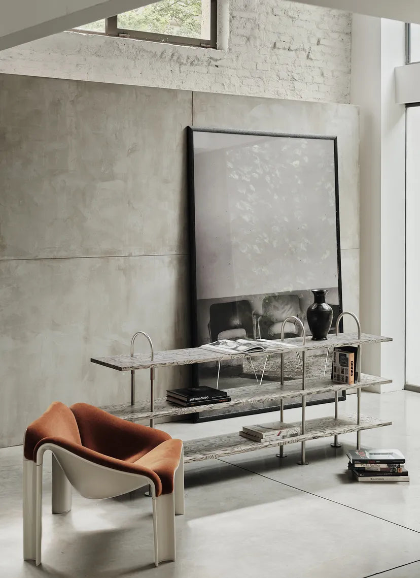 KEEN Shelf gray wood with satin steel frame