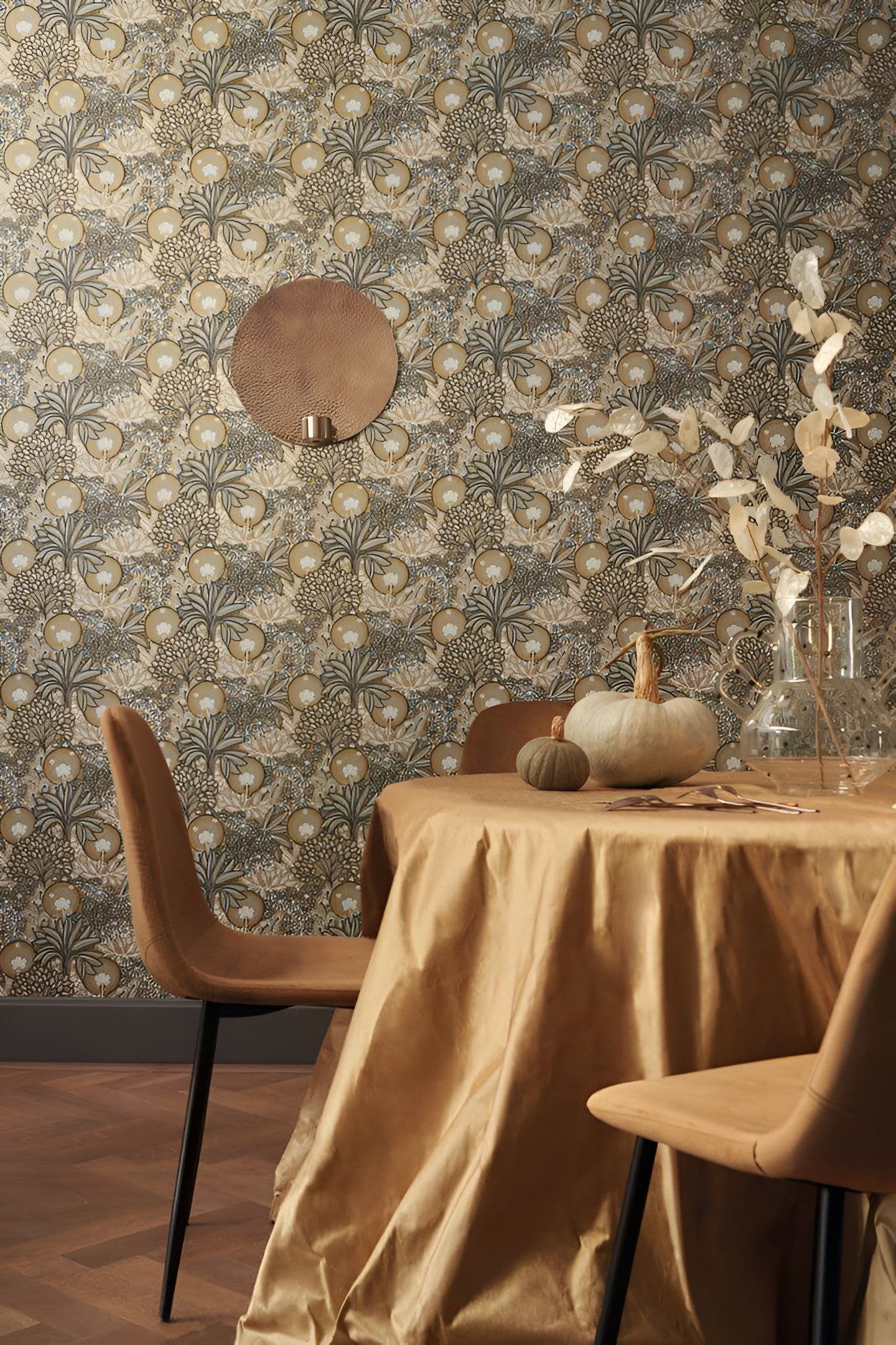 PERSEE Plant-Themed Wallpaper - MARINE CUIVRE Brown with Navy