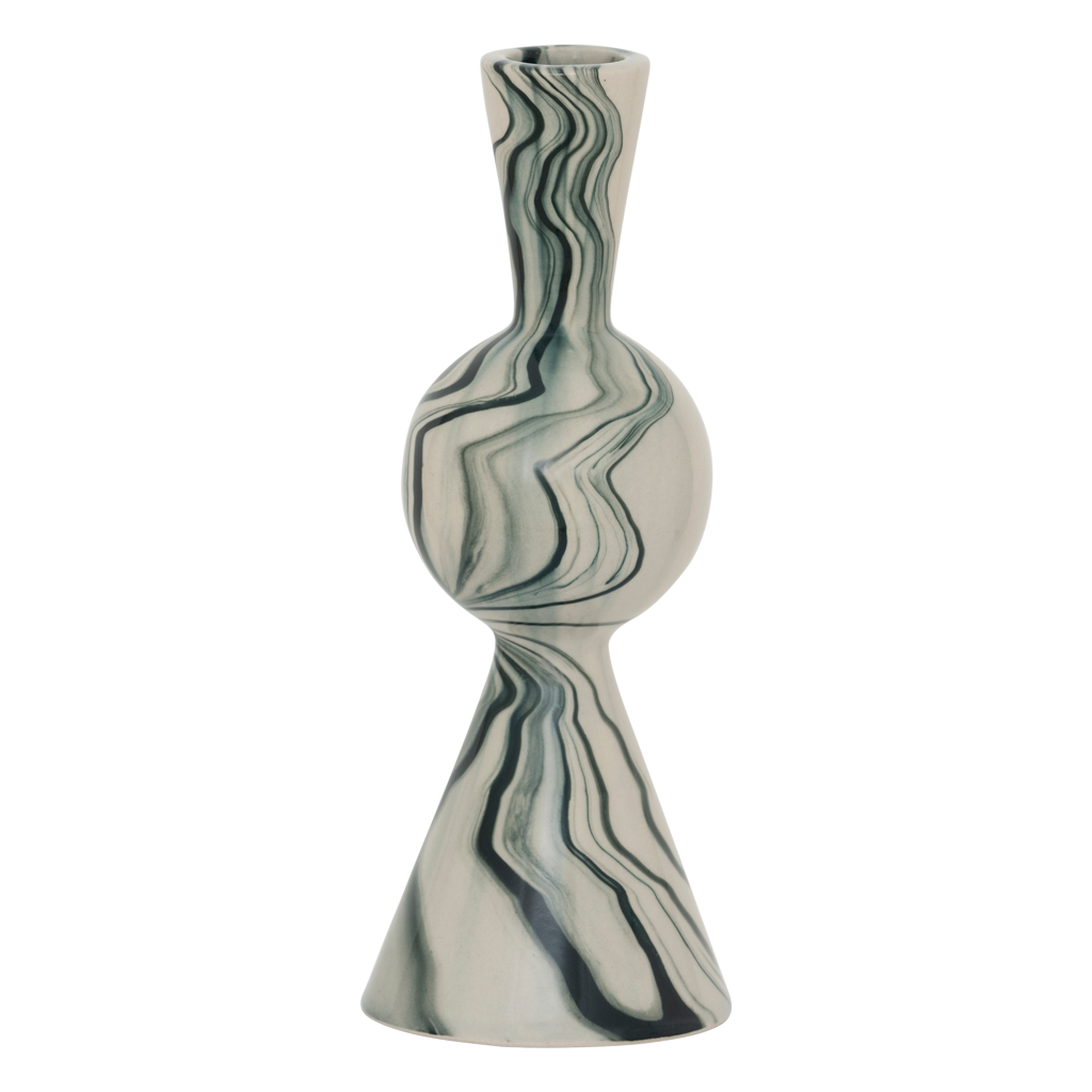 Kerzenhalter aus Keramik VENDT weiß mit grünem Akzent