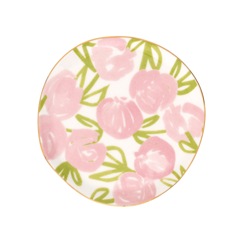 Set von Untertassen GOOD MORNING mit rosa Blumenmotiv