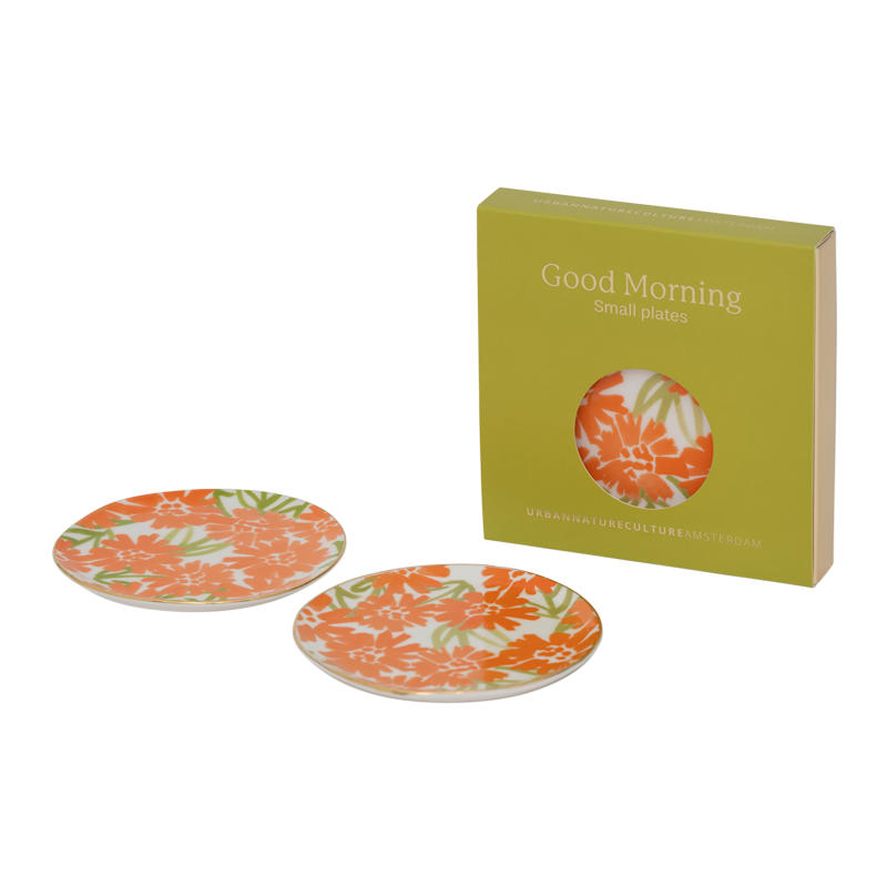 Teller-Set GOOD MORNING mit orangefarbenem Blumenmotiv