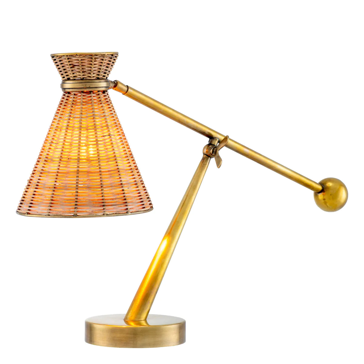 Tischlampe KON TIKI Rattan mit antikem Gold