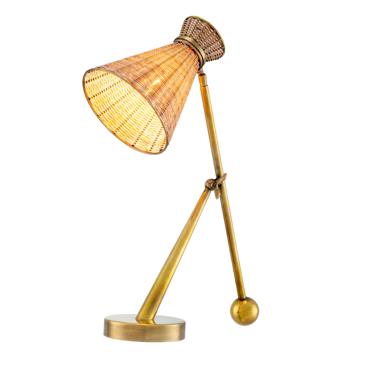 Tischlampe KON TIKI Rattan mit antikem Gold